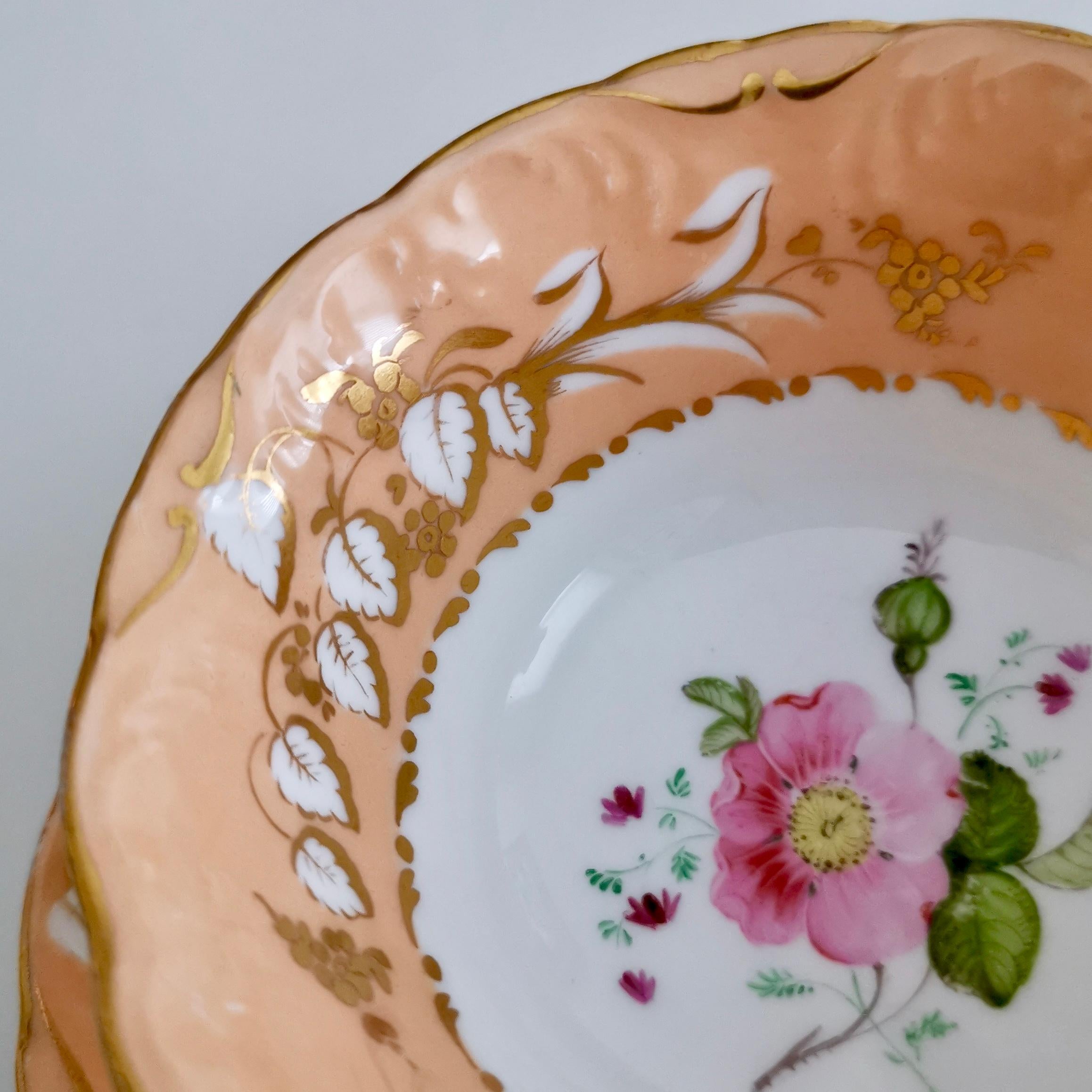 Porcelain Coalport Teacup, Adelaide Shape, Peach-Colored with Roses, circa 1839