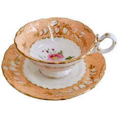 Antique Coalport Teacup, Adelaide Shape, Peach-Colored with Roses, circa 1839