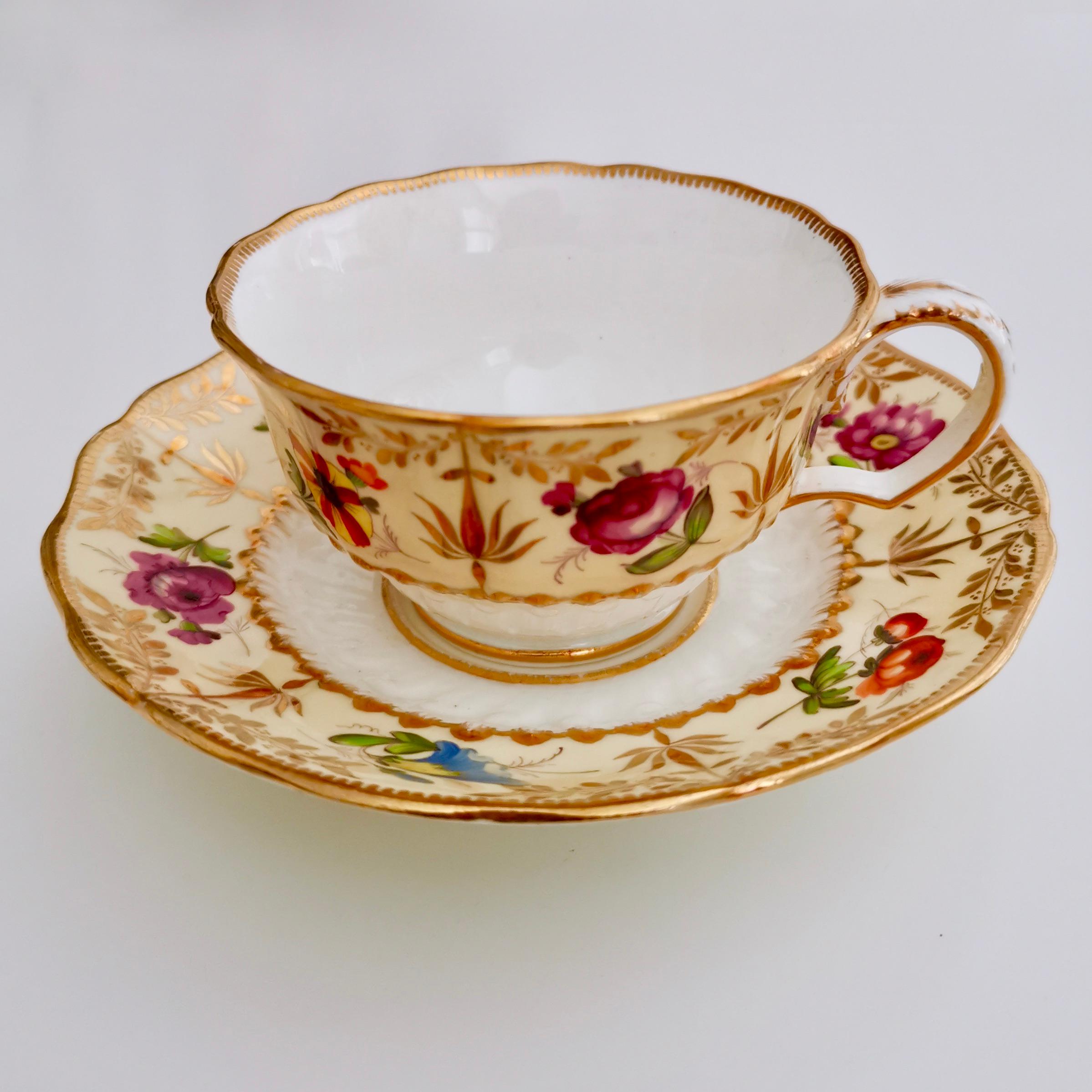 This is a beautiful teacup and saucer made by Coalport in circa 1820. The set is made of Coalport Improved Feltspar, which you can read more about below. It was made in or shortly after the year 1825.

Coalport was one of the leading potters in