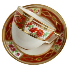 Coalport Teacup, Red Neo-Classical with Flower Panels, Regency, 1805-1810