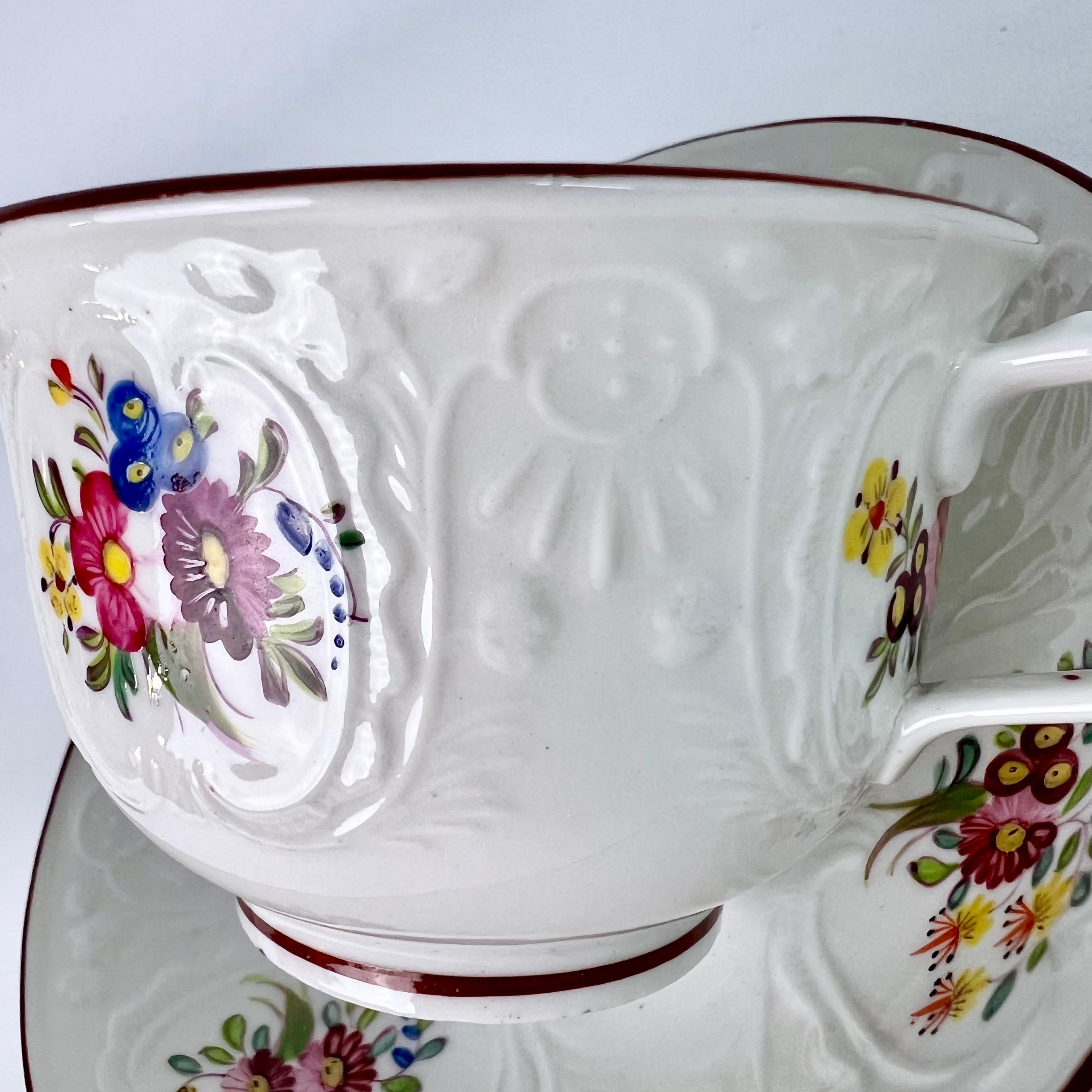 Early 19th Century Coalport Teacup, White Blind-Moulded Floral Dulong Pattern, ca 1817 For Sale