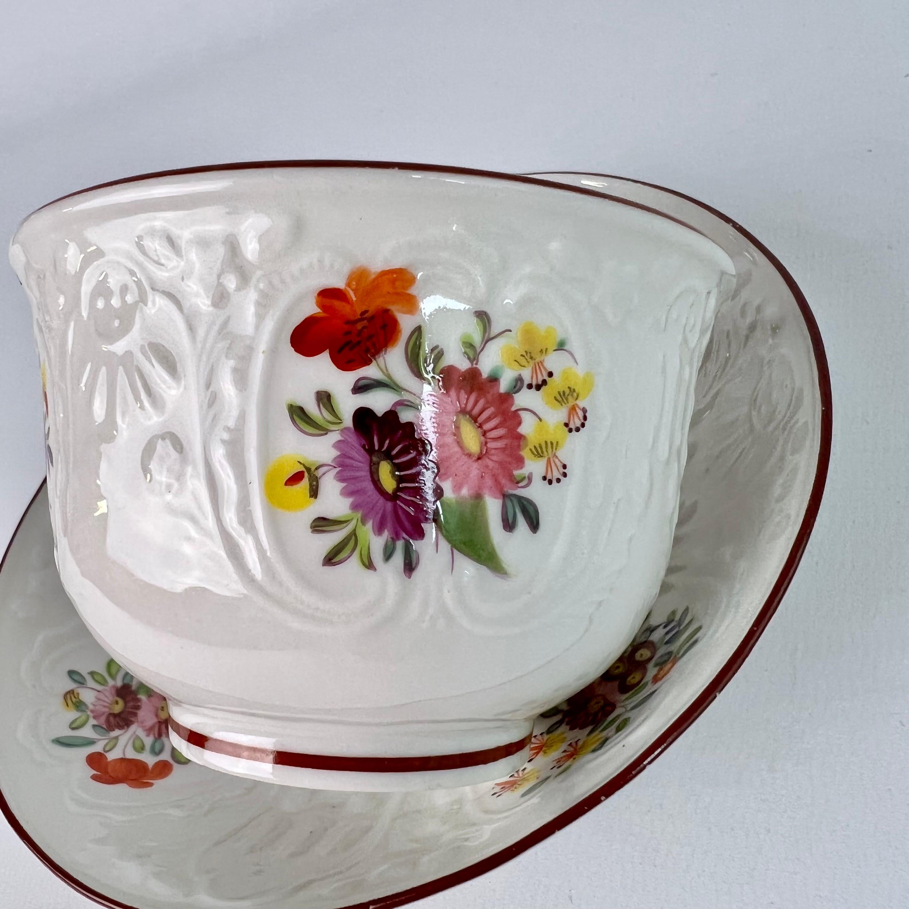 Coalport Teacup, White Blind-Moulded Floral Dulong Pattern, ca 1817 For Sale 1