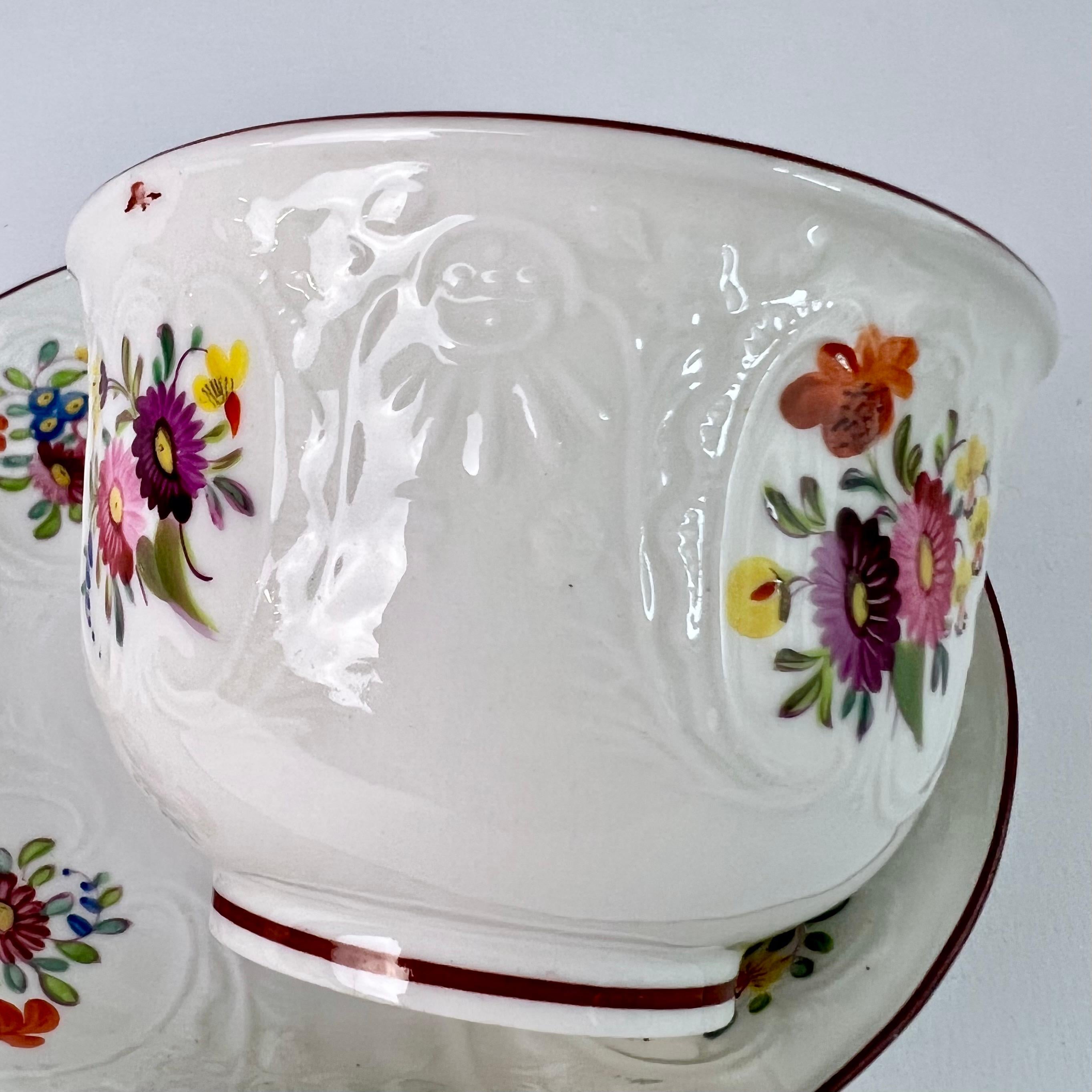 Coalport Teacup, White Blind-Moulded Floral Dulong Pattern, ca 1817 For Sale 2