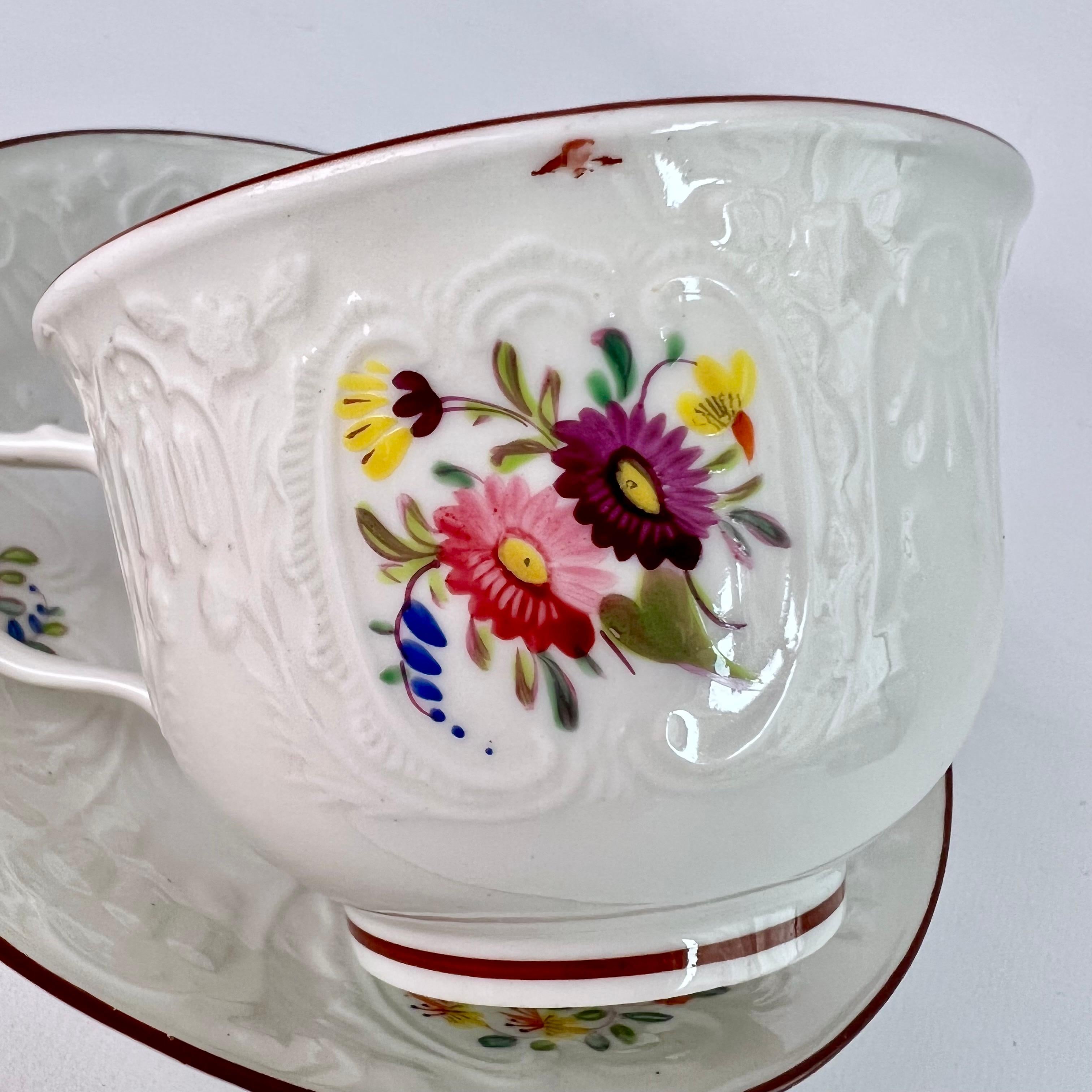Coalport Teacup, White Blind-Moulded Floral Dulong Pattern, ca 1817 For Sale 3