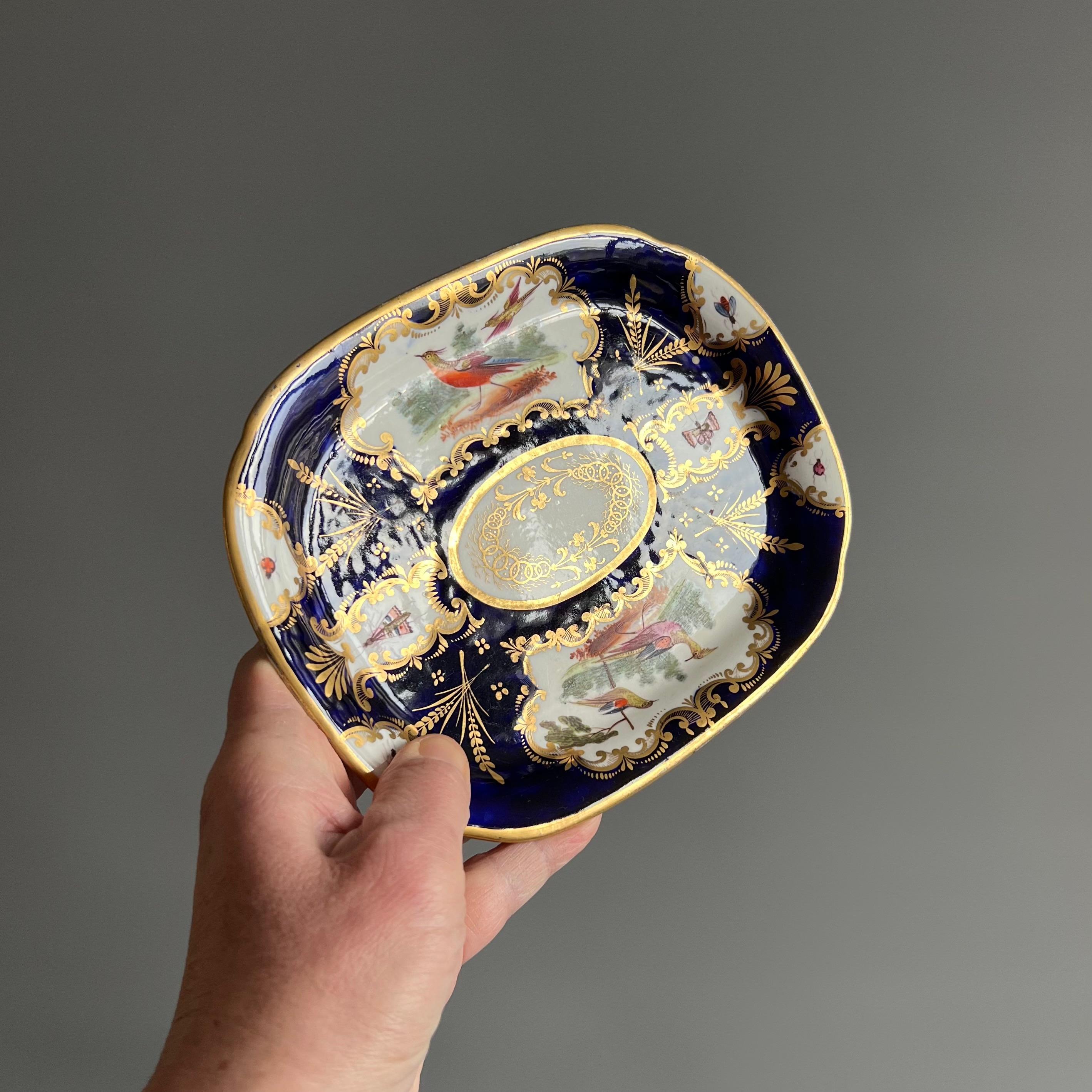 Coalport Teapot Stand Dish, Cobalt Blue, Gilt and Birds, Regency ca 1815 3