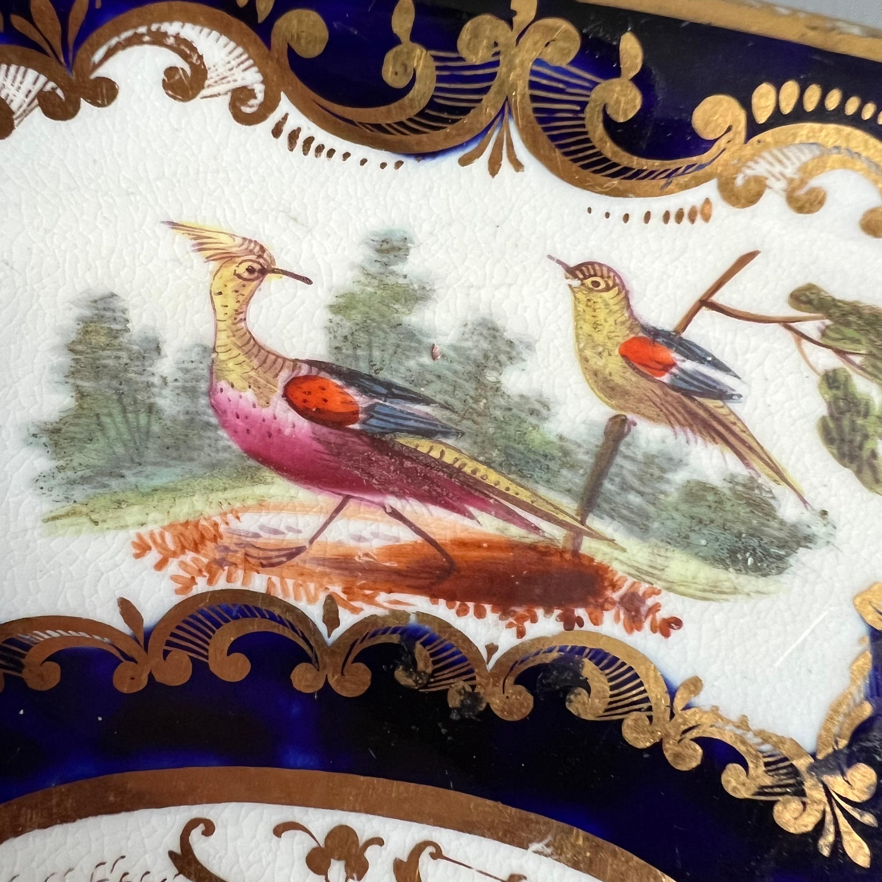 Early 19th Century Coalport Teapot Stand Dish, Cobalt Blue, Gilt and Birds, Regency ca 1815