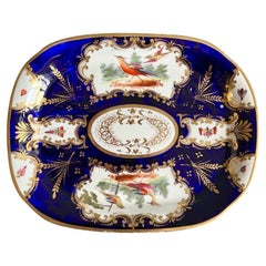 Coalport Teapot Stand Dish, Cobalt Blue, Gilt and Birds, Regency ca 1815