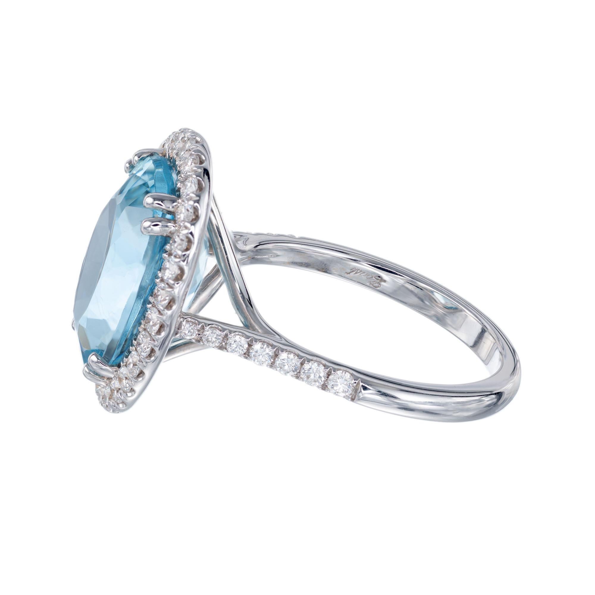 Oval Cut Coast 3.65 Carat Aquamarine Diamond White Gold Halo Ring