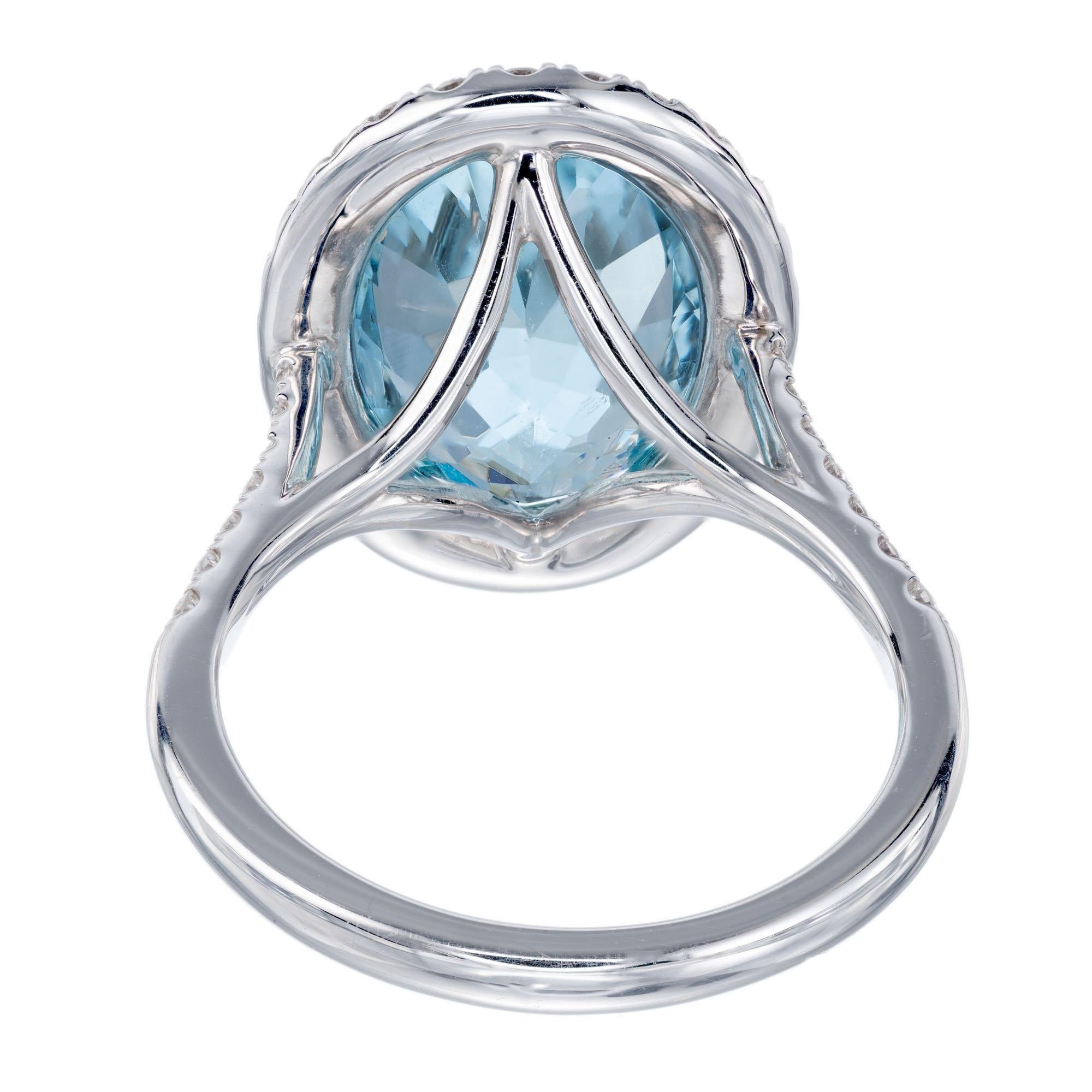 Coast 3.65 Carat Aquamarine Diamond White Gold Halo Ring In Excellent Condition In Stamford, CT