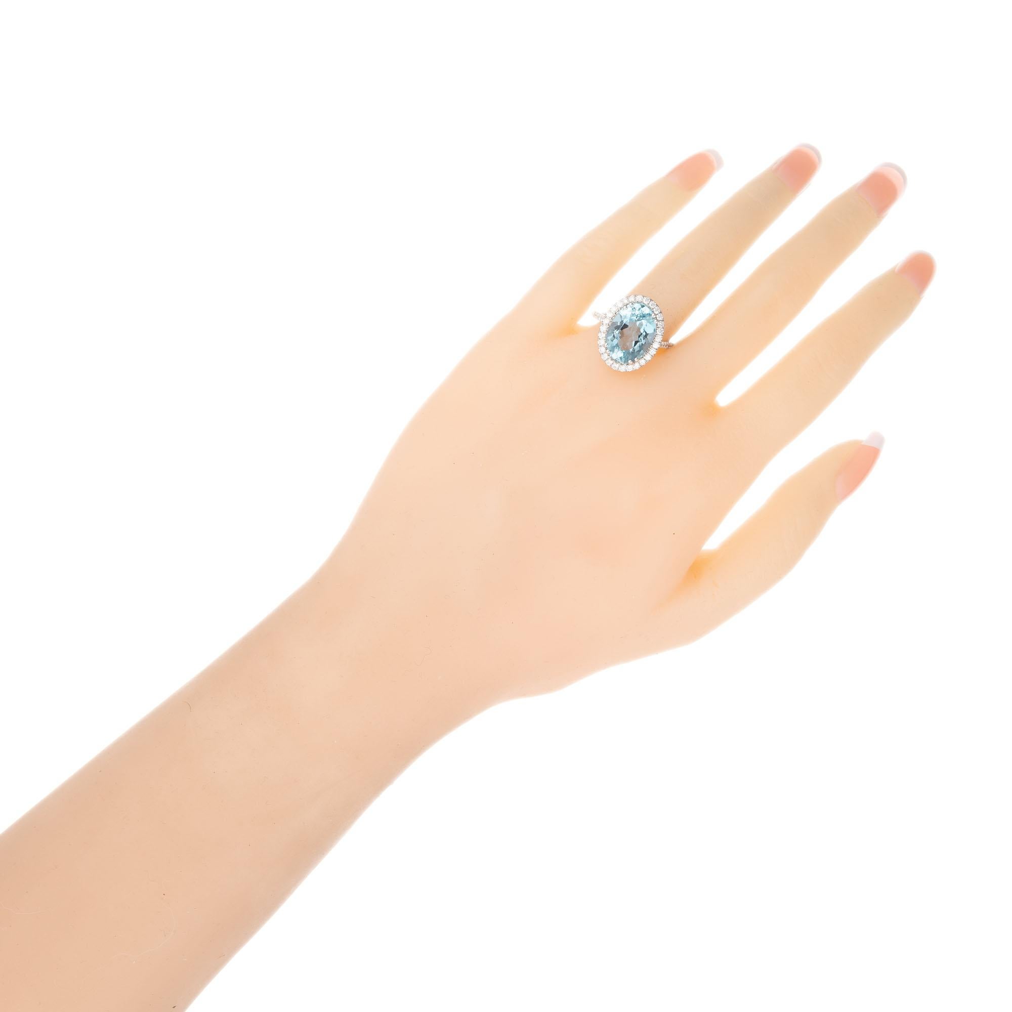 Coast 3.65 Carat Aquamarine Diamond White Gold Halo Ring 1