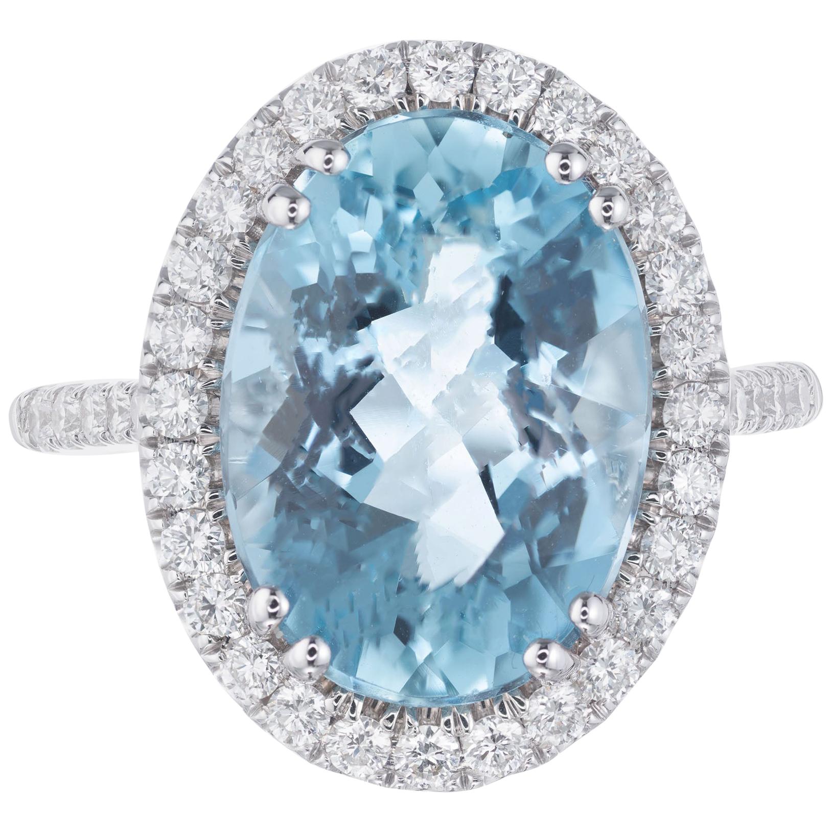 Coast 3.65 Carat Aquamarine Diamond White Gold Halo Ring