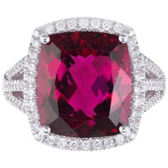 halo coast Coast 8.20 Carat Rubellite Pink Tourmaline Diamond White Gold Halo Ring