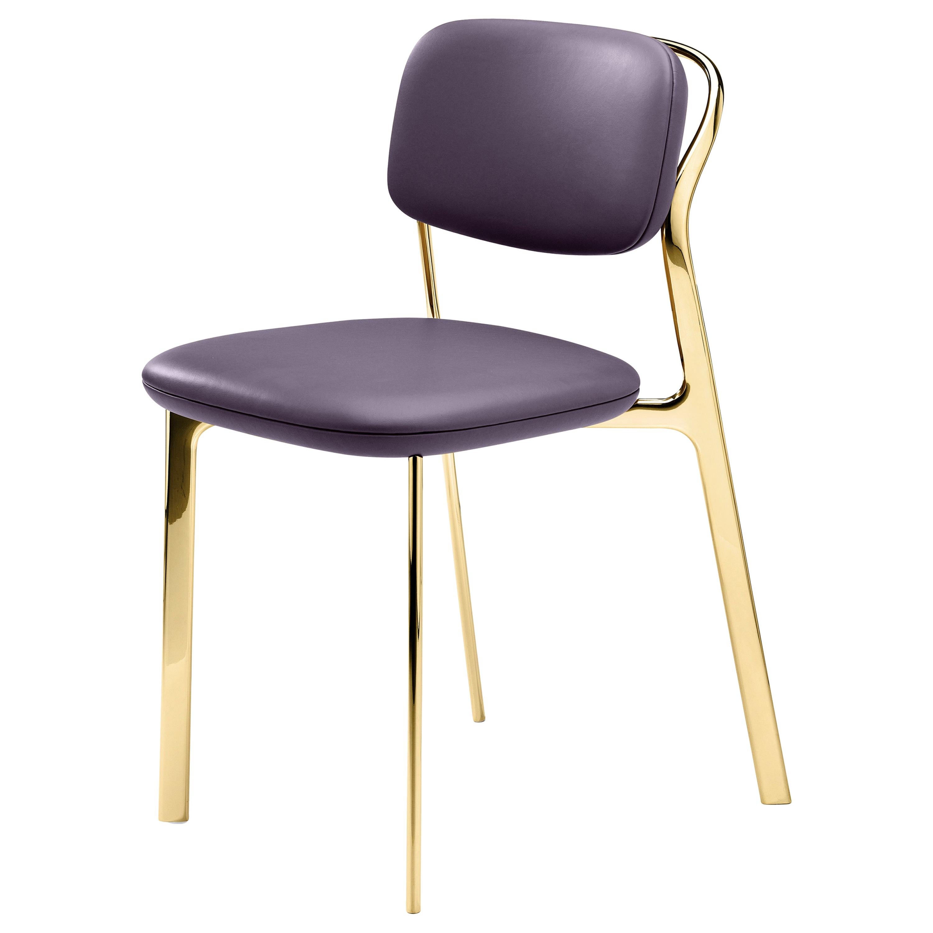 Coast Chair in Purple Natural Leather with Polished Brass by Branch For Sale