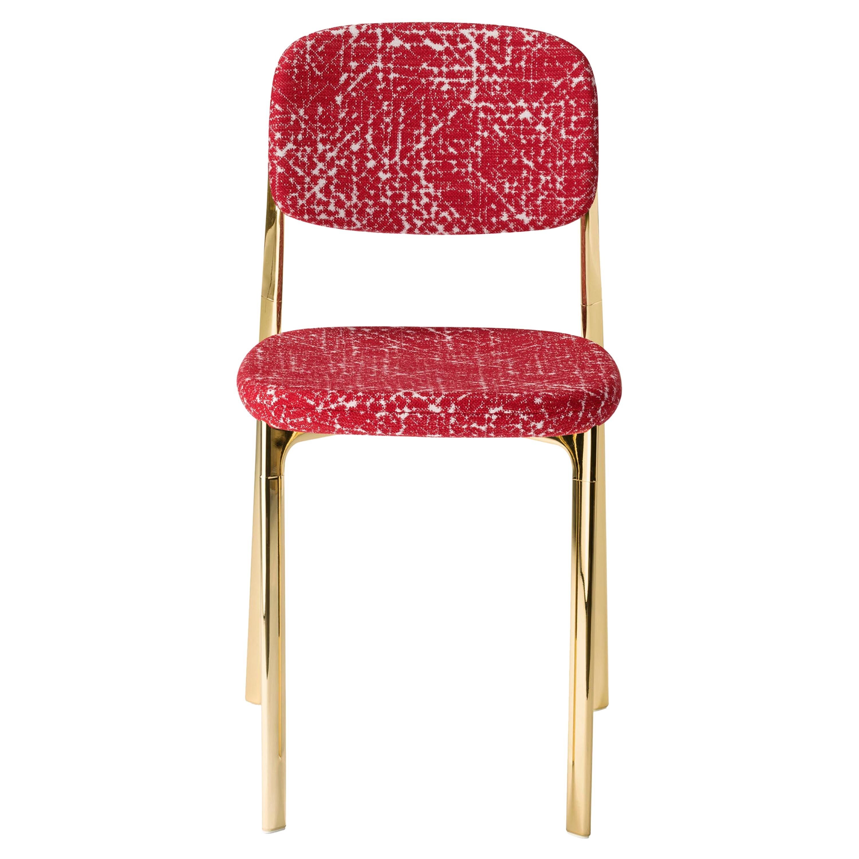Coast Chair in Red Fabric with Polished Brass by Branch