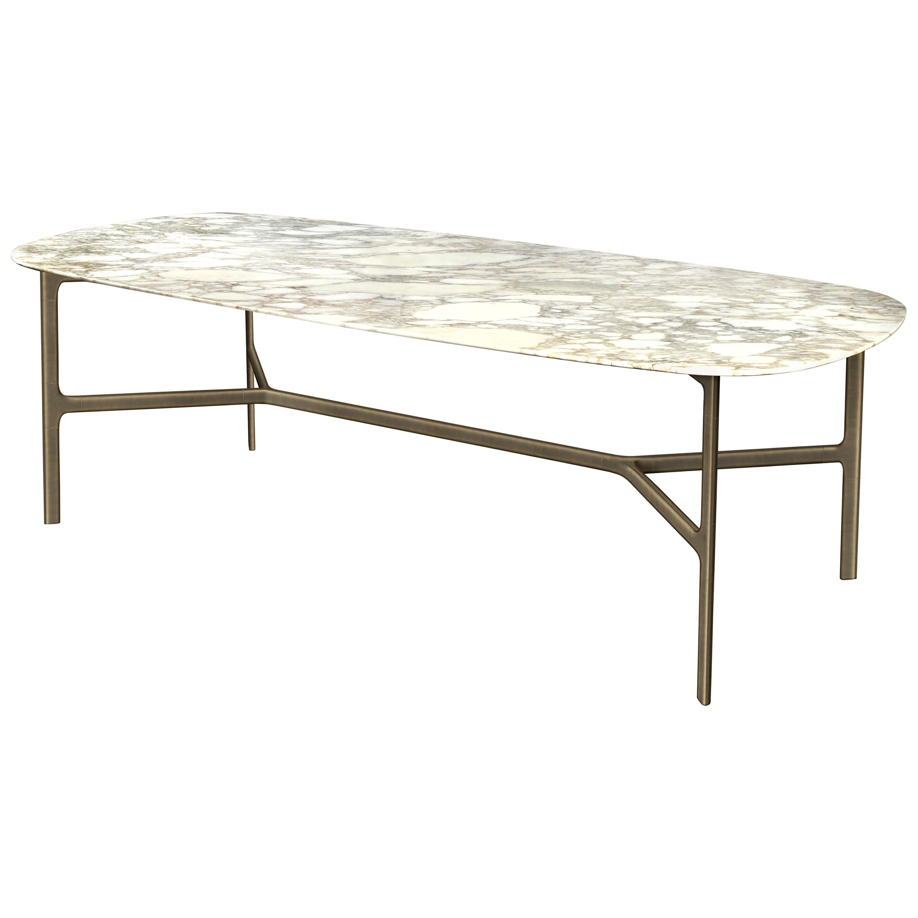 Coast Dining Table in Calacatta Gold Marble Top with Brown Brass Legs by Branch For Sale