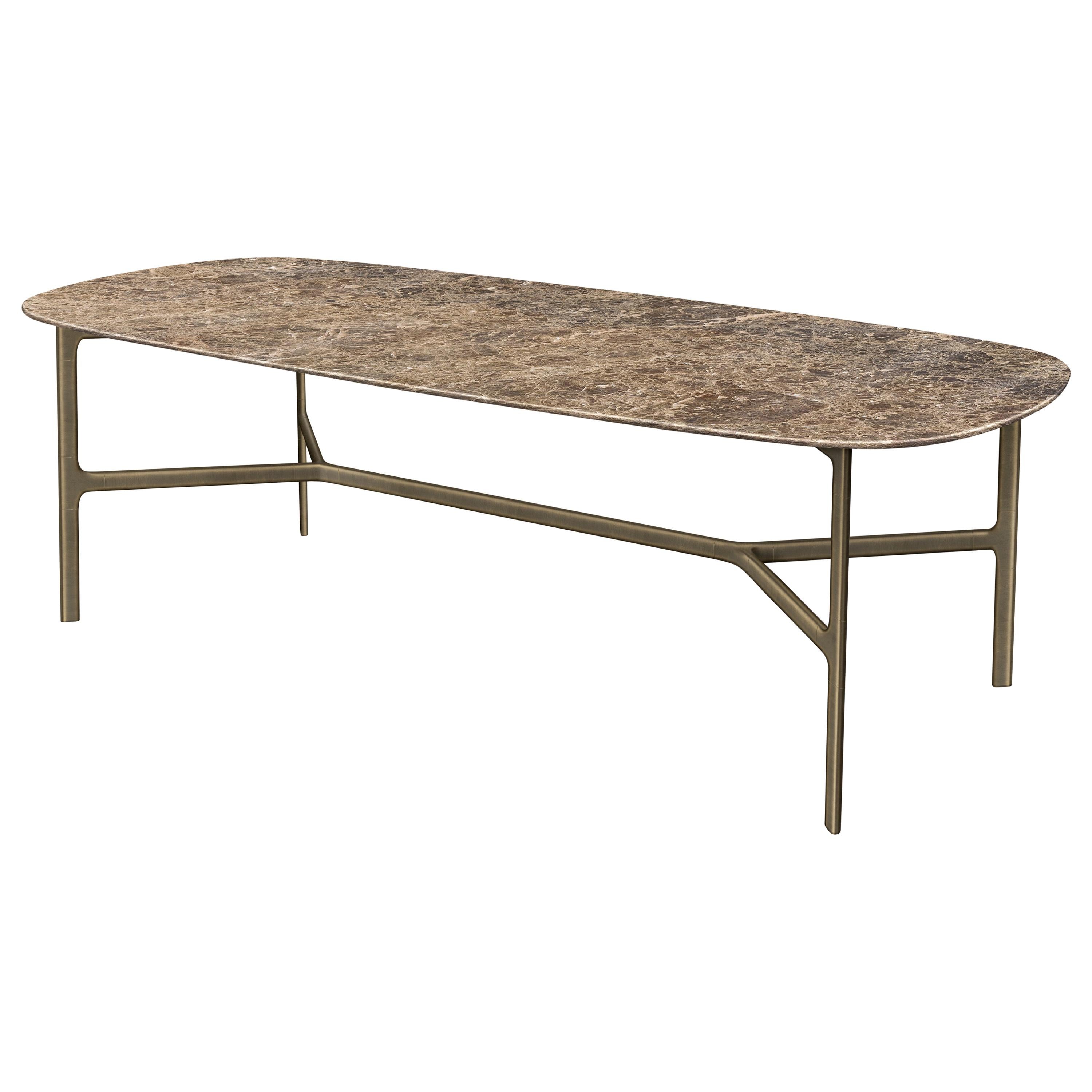 Coast Dining Table in Emperador Dark Marble Top with Brown Brass Legs by Branch