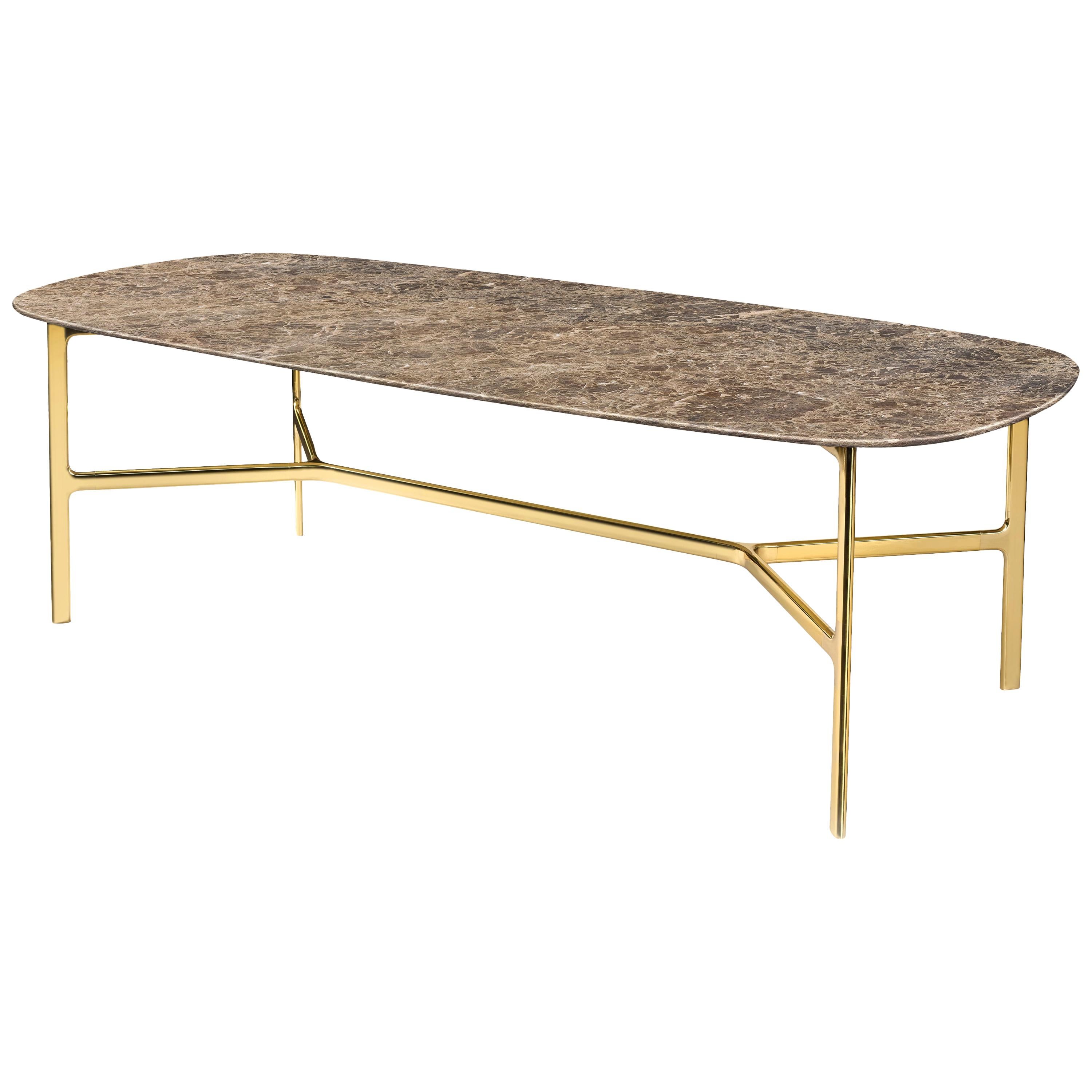 Coast Dining Table in Emperador Dark Marble Top with Polished Brass Legs, Branch For Sale