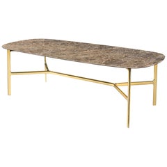 Coast Dining Table in Emperador Dark Marble Top with Polished Brass Legs, Branch