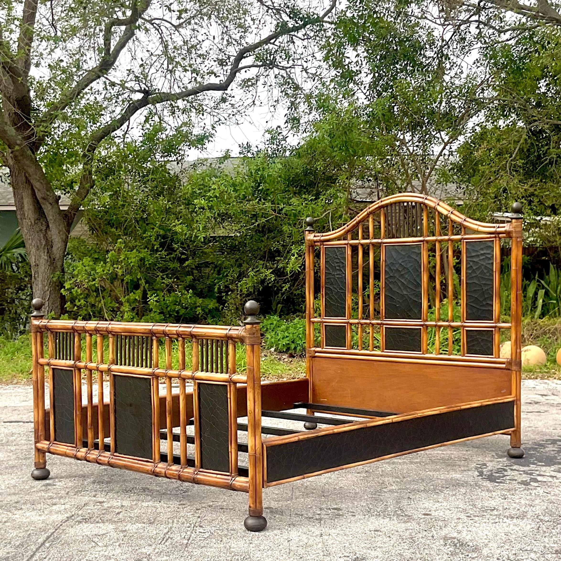 Coastal Baker Milling Road Queen Bed Frame In Good Condition For Sale In west palm beach, FL