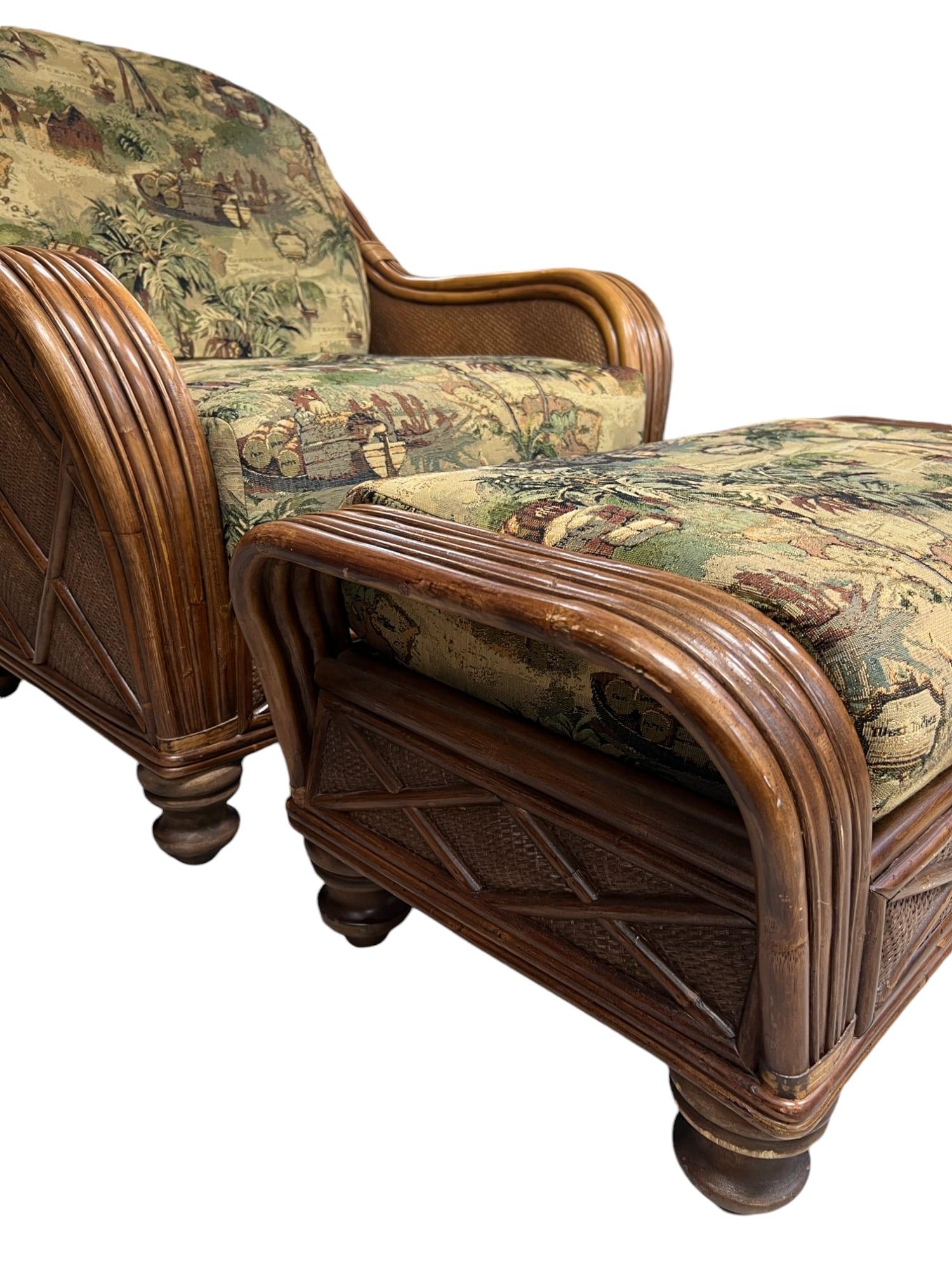 Bamboo & Woven Reed Lounge Chair & Ottoman For Sale 9
