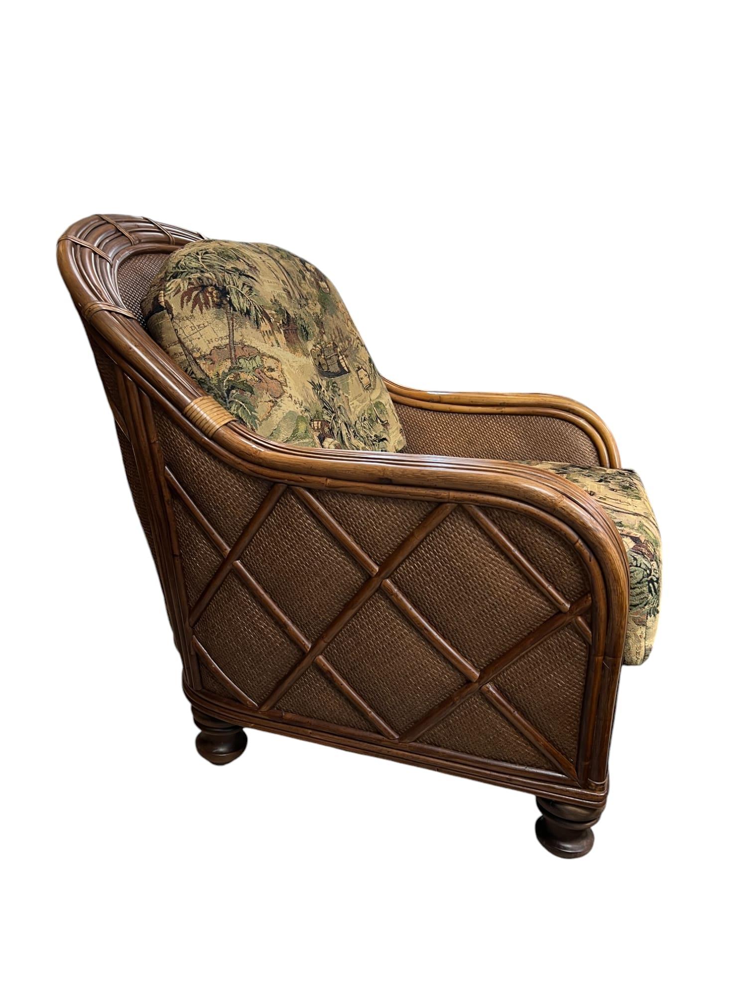 Bamboo & Woven Reed Lounge Chair & Ottoman For Sale 12