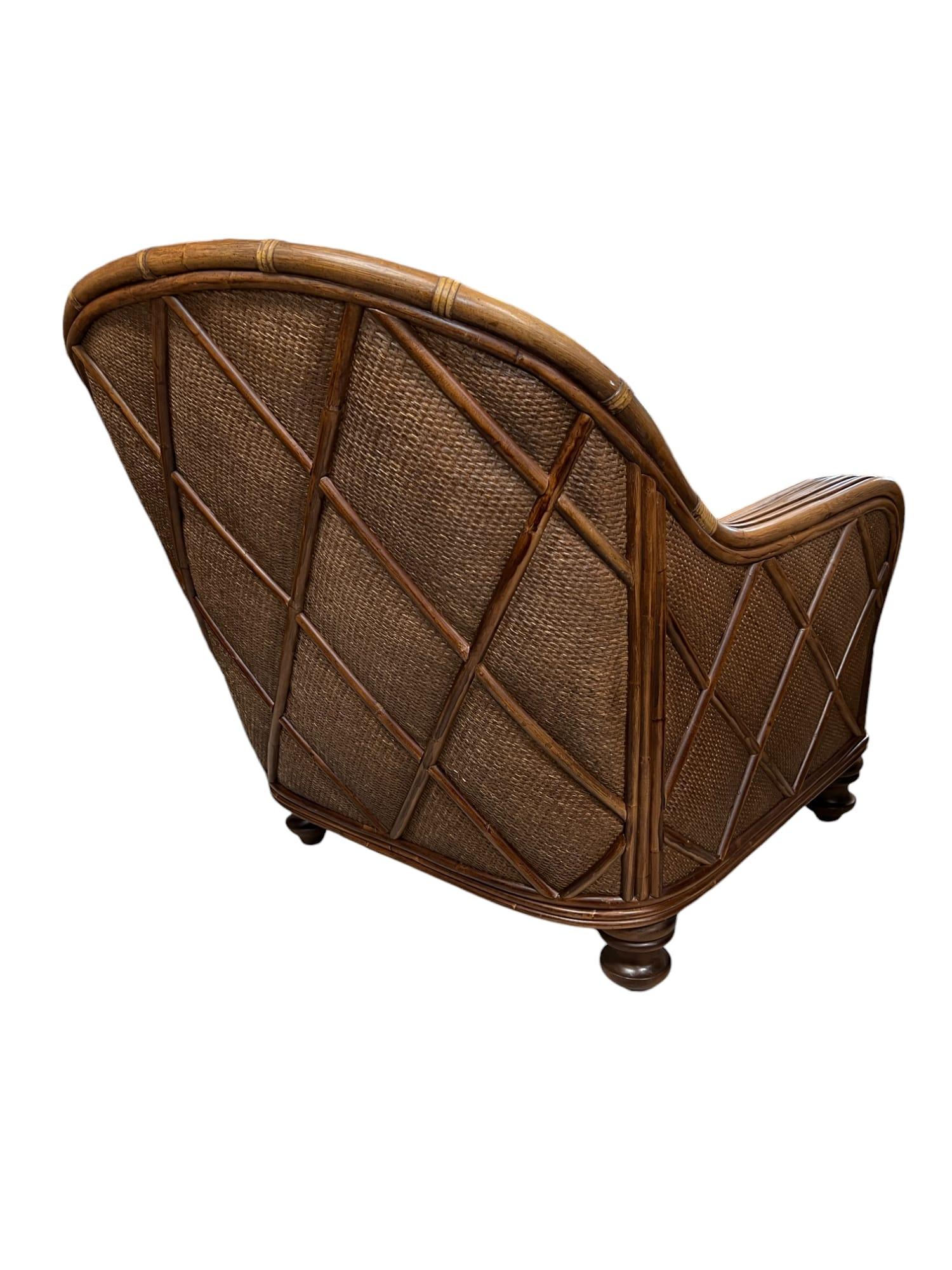 Bamboo & Woven Reed Lounge Chair & Ottoman For Sale 13
