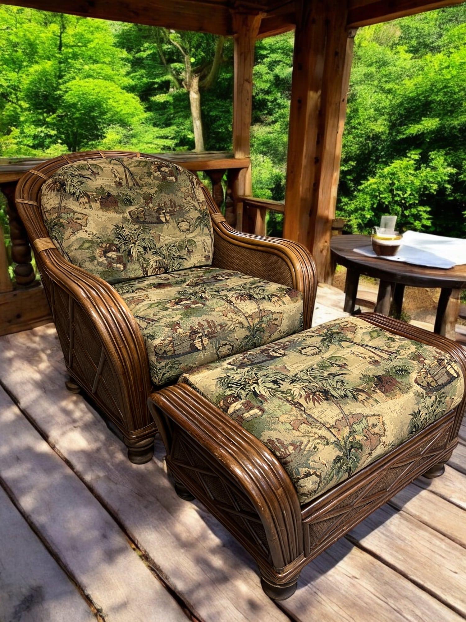 Bamboo & Woven Reed Lounge Chair & Ottoman In Good Condition For Sale In North Palm Beach, FL