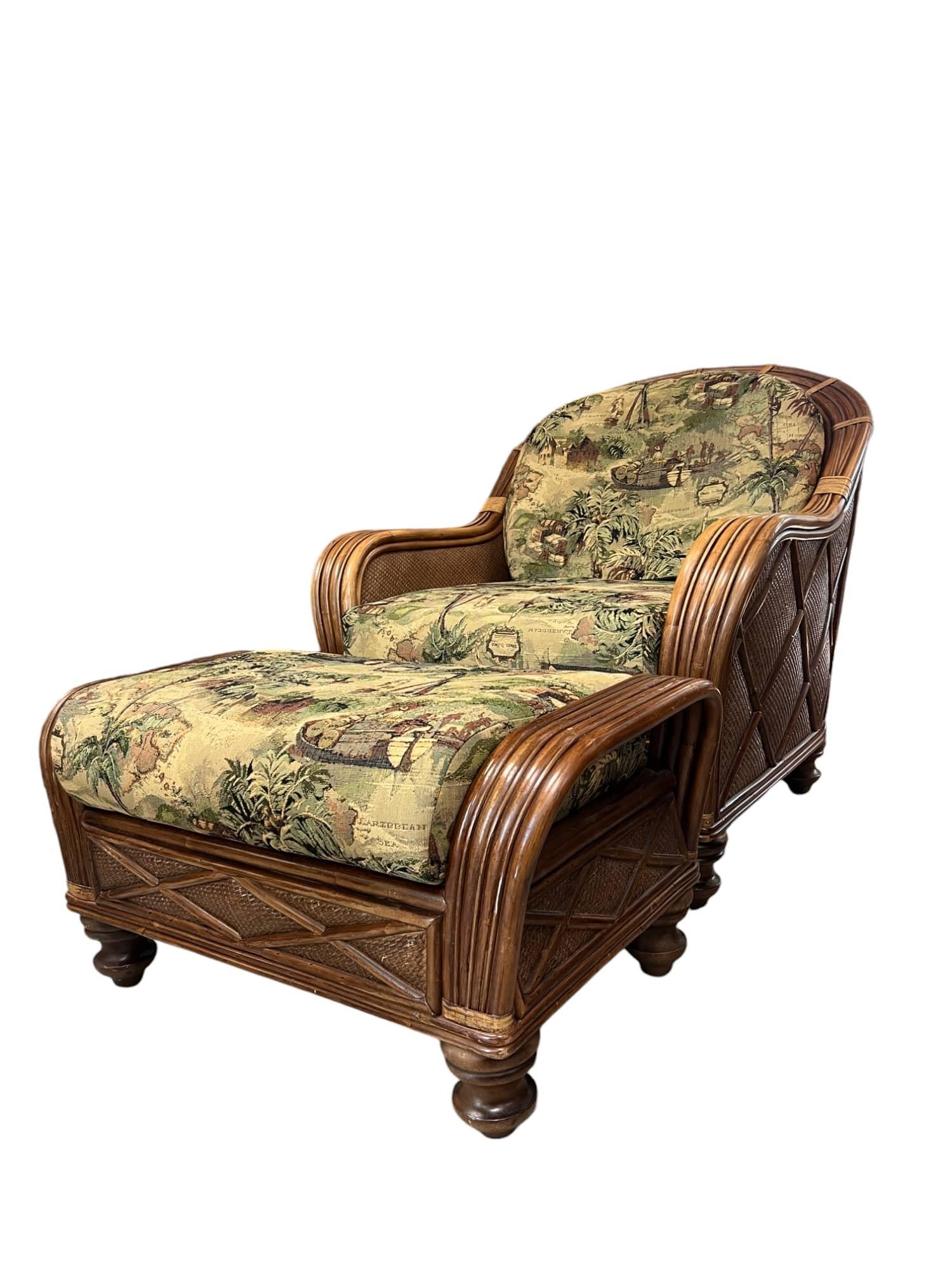 Bamboo & Woven Reed Lounge Chair & Ottoman For Sale 4