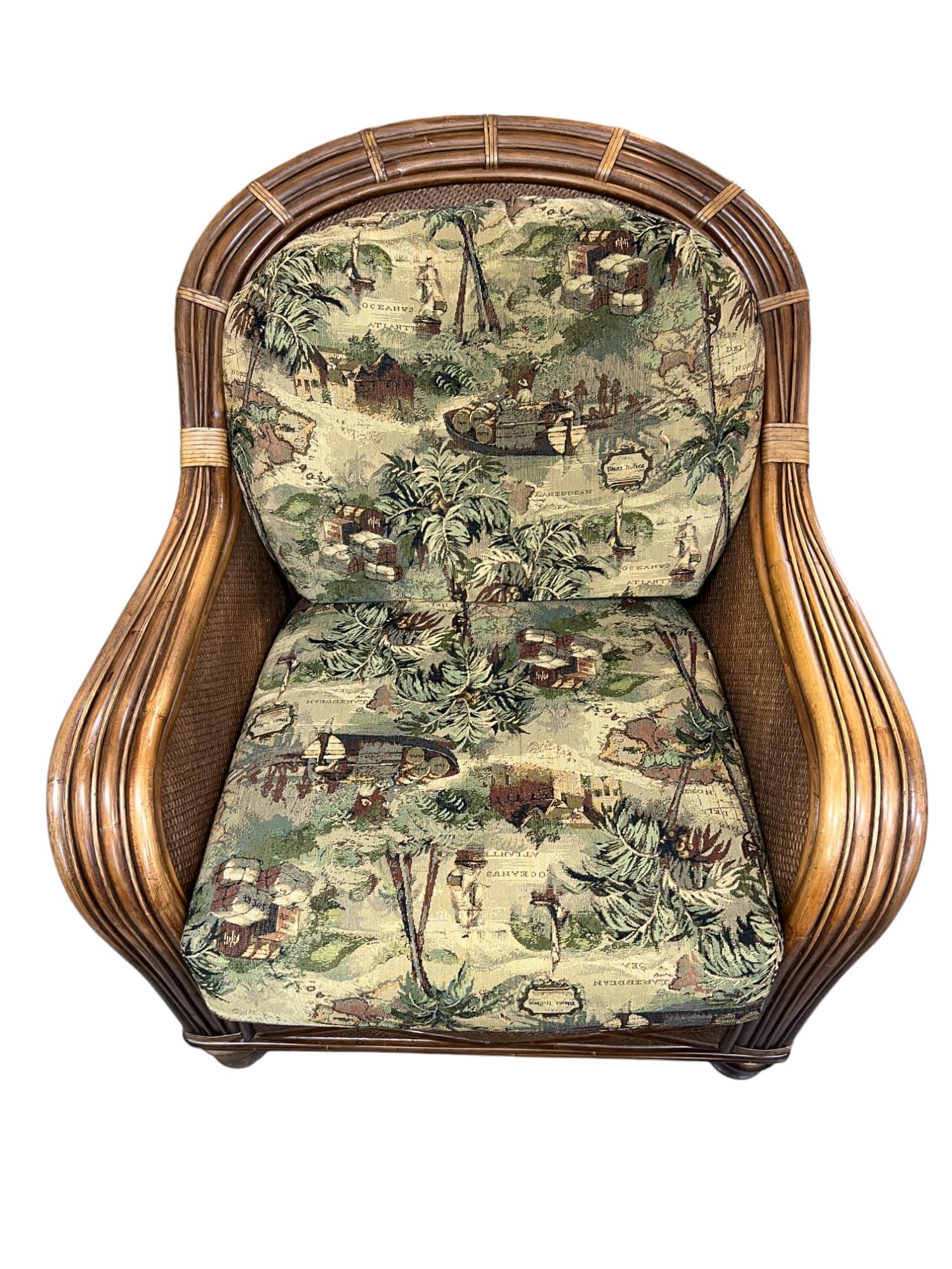 Bamboo & Woven Reed Lounge Chair & Ottoman For Sale 5
