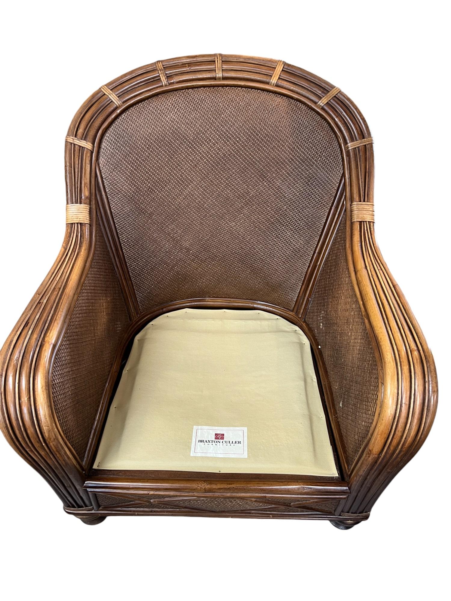 Bamboo & Woven Reed Lounge Chair & Ottoman For Sale 6