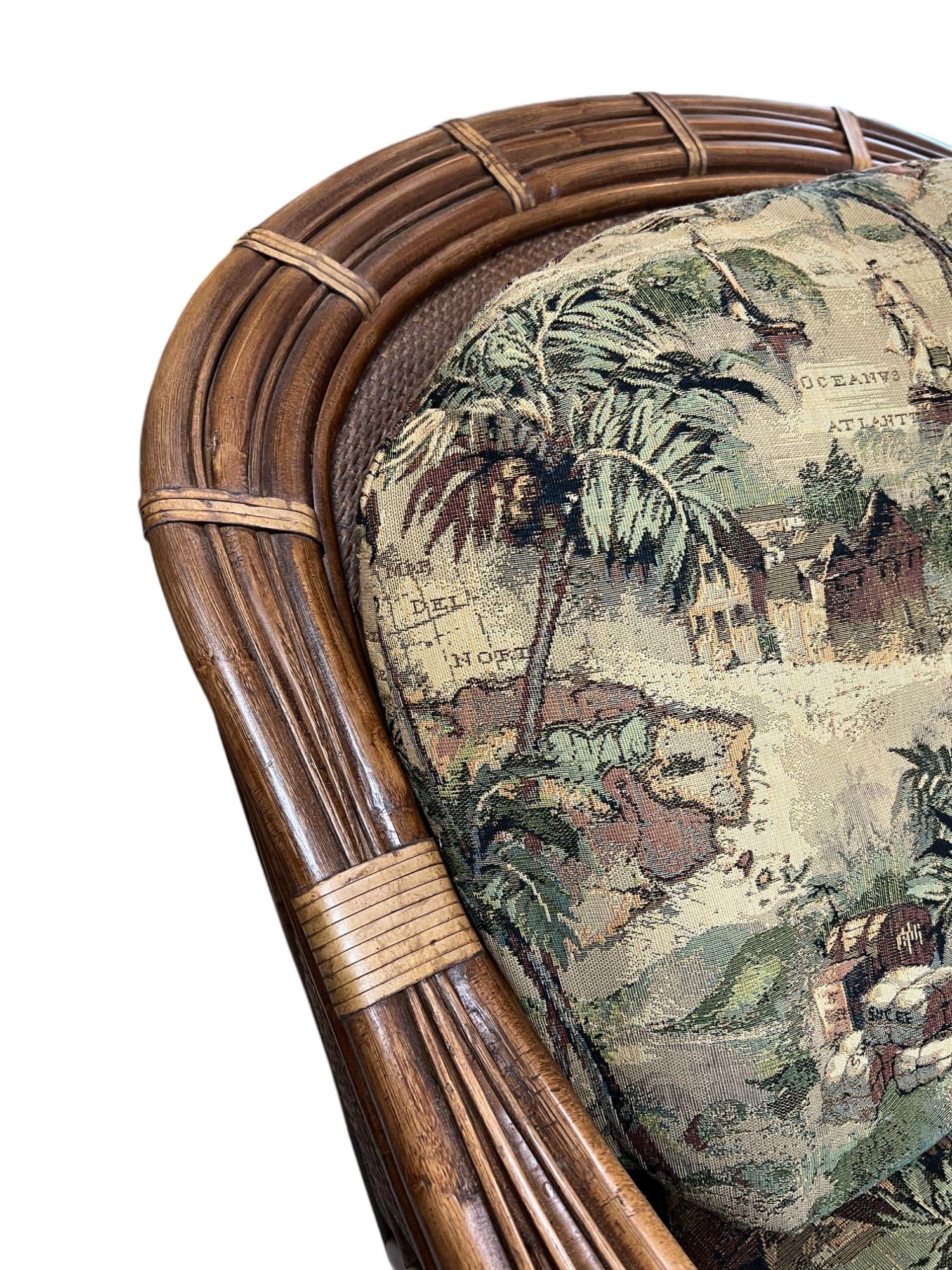 Bamboo & Woven Reed Lounge Chair & Ottoman For Sale 7