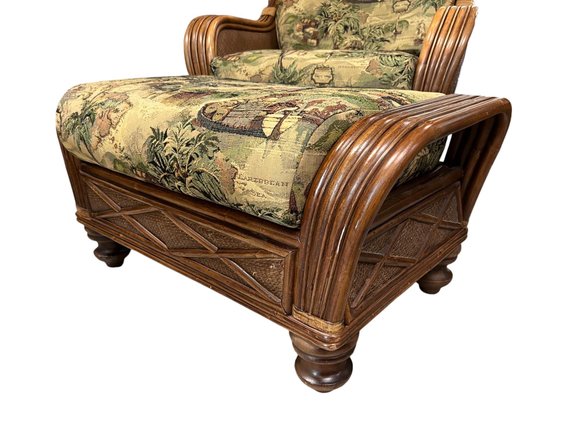 Bamboo & Woven Reed Lounge Chair & Ottoman For Sale 8