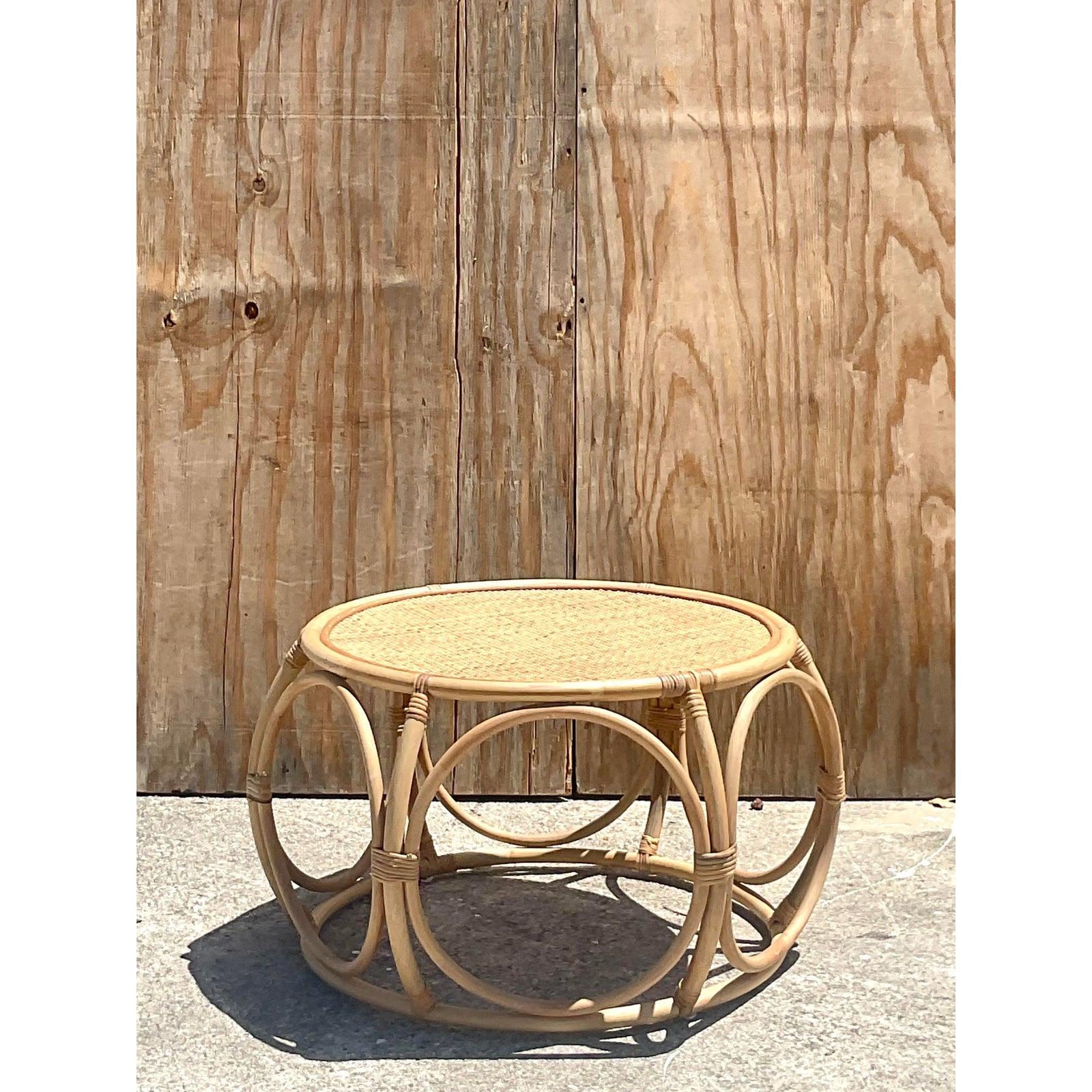 Coastal Bent Rattan Coffee Table In Good Condition In west palm beach, FL