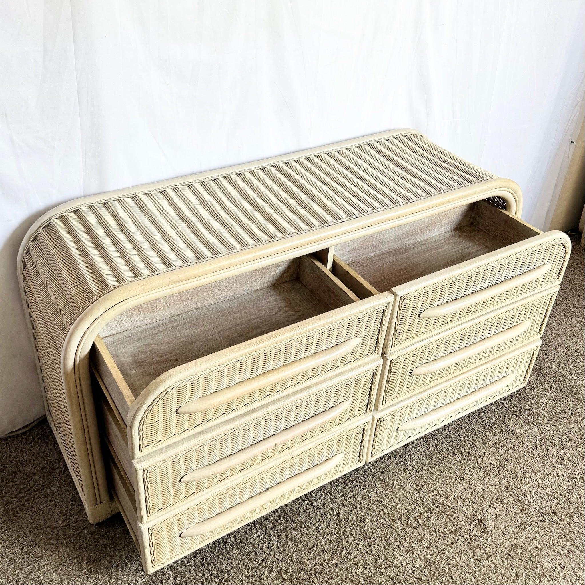 Cómoda Costera Boho Chic de Mimbre Ratán en Cascada con Espejo de Pared en venta 2