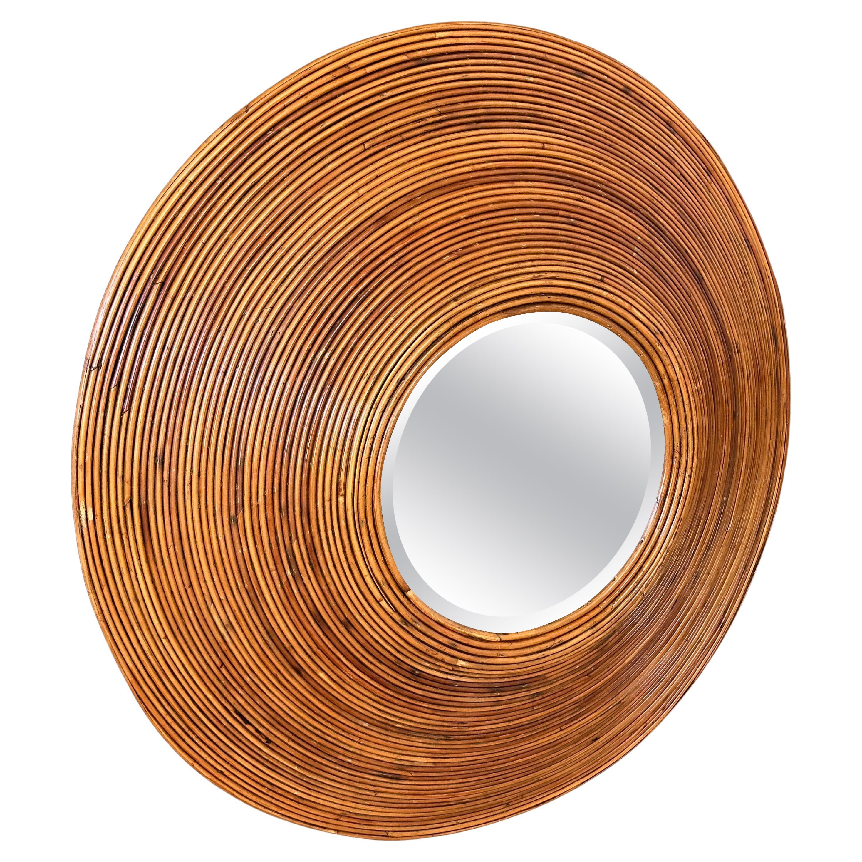 Coastal Boho Pencil Rattan Spiral Wall Mirror