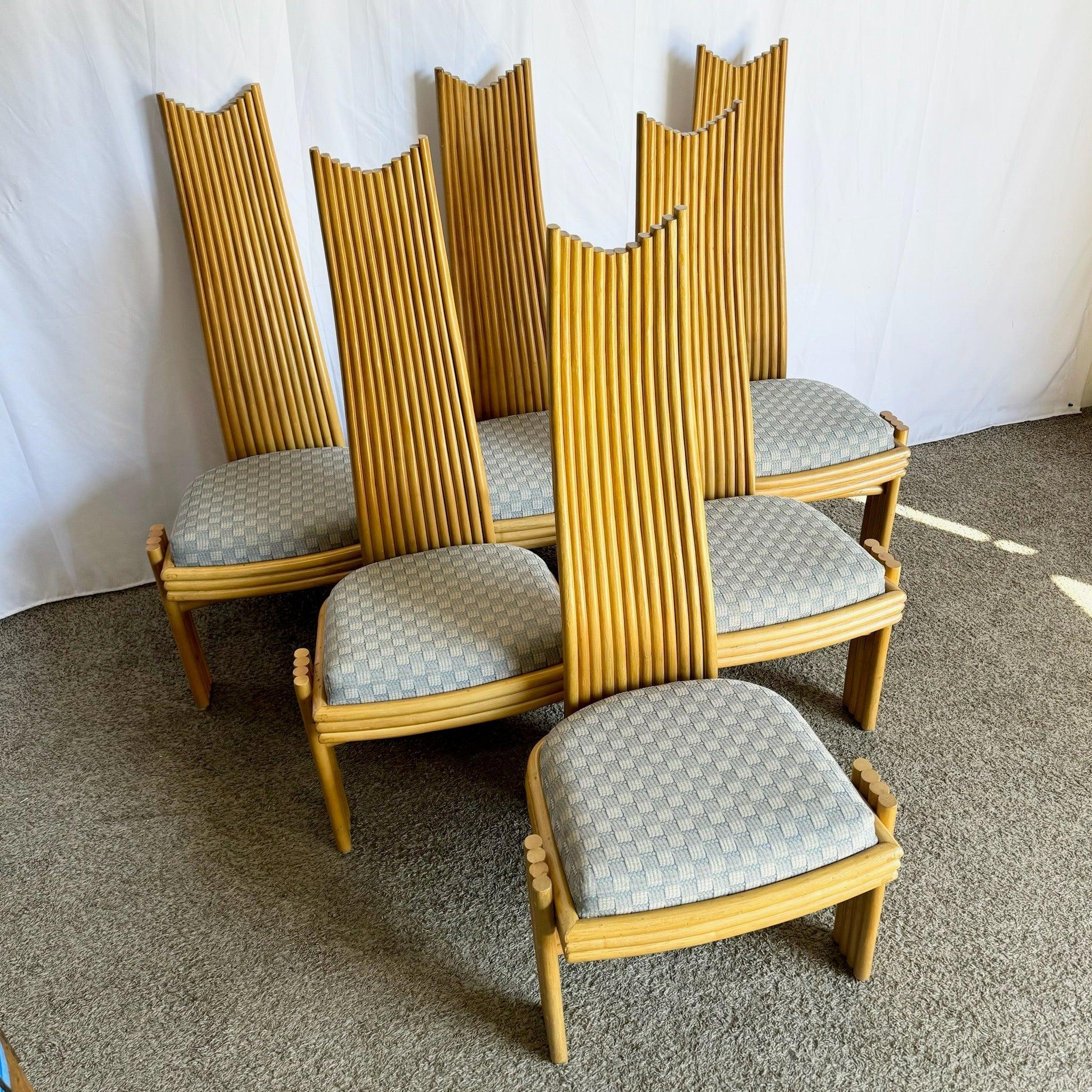 Coastal Boho Rattan High Back Dining Chairs - Set of 6 in vendita 5