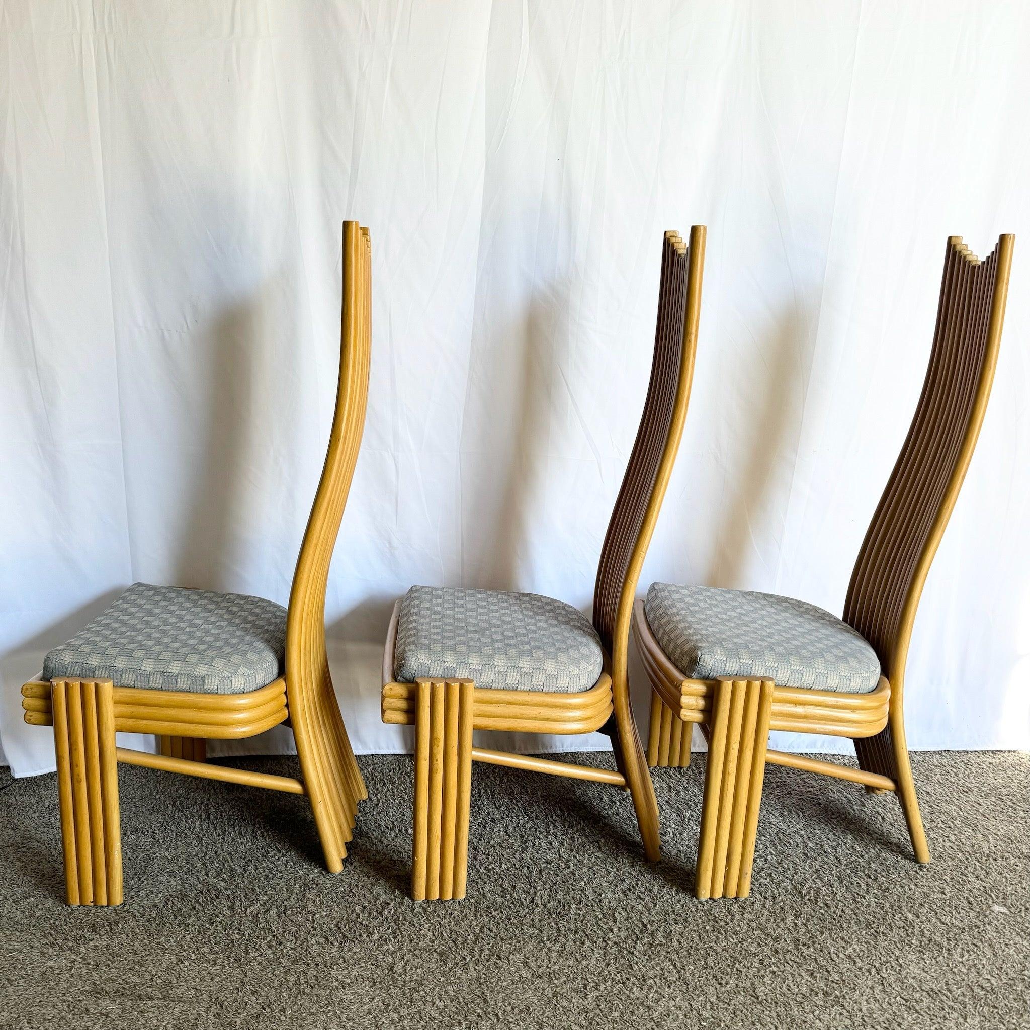 Filippino Coastal Boho Rattan High Back Dining Chairs - Set of 6 in vendita