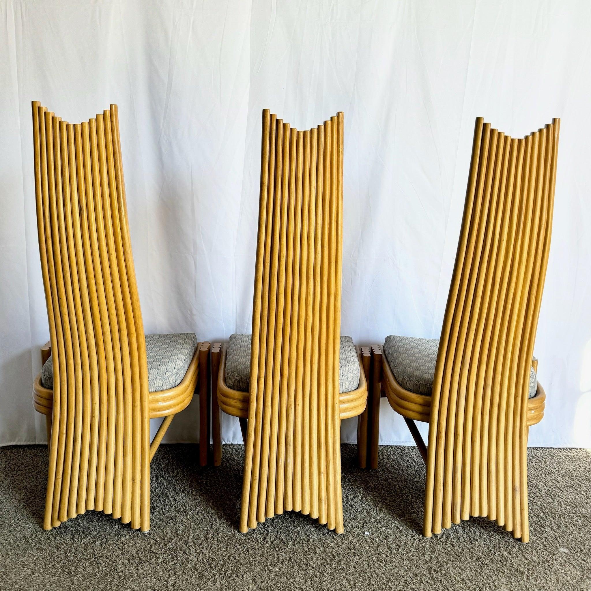 Coastal Boho Rattan High Back Dining Chairs - Set of 6 In condizioni buone in vendita a Delray Beach, FL
