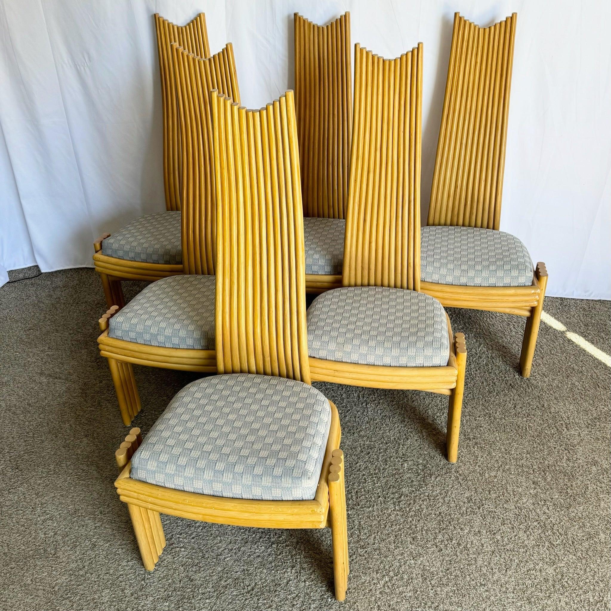 Coastal Boho Rattan High Back Dining Chairs - Set of 6 in vendita 4