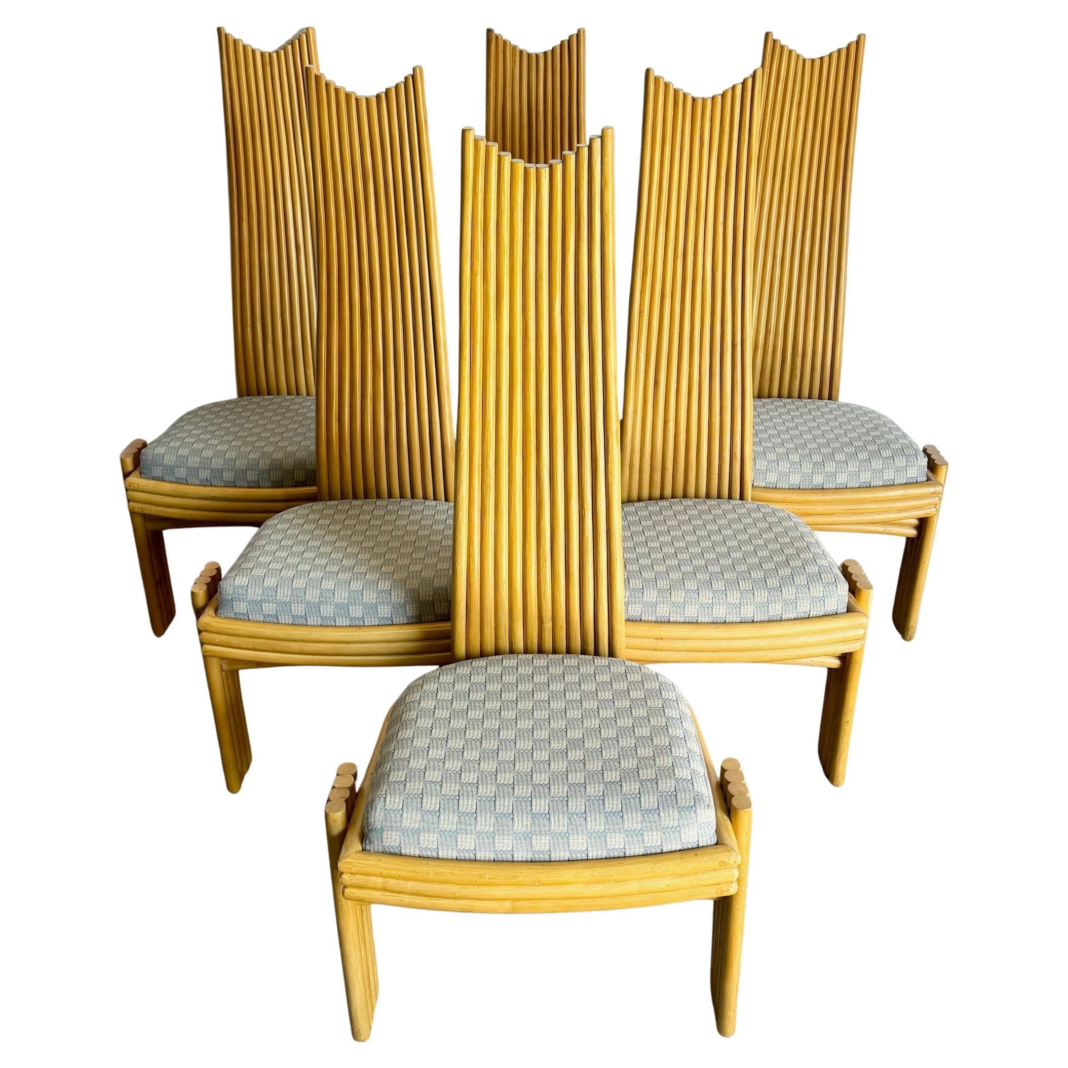 Coastal Boho Rattan High Back Dining Chairs - Set of 6