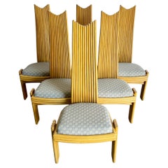 Coastal Boho Rattan High Back Dining Chairs - Set of 6