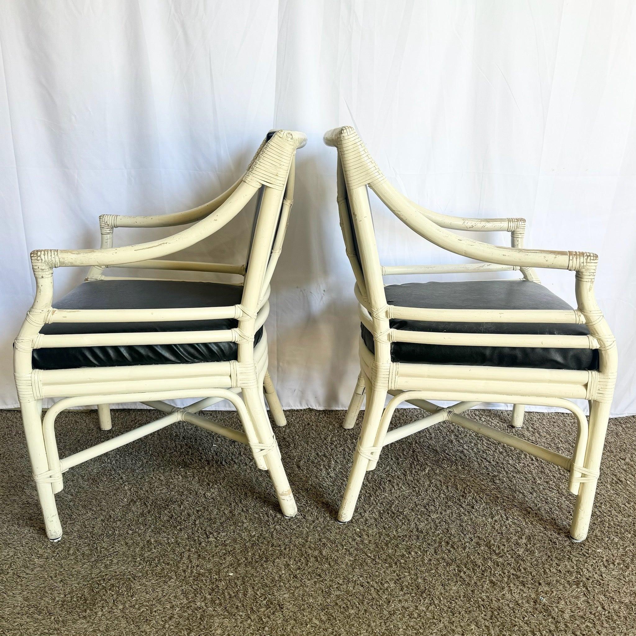 Coastal Boho Target Back Rattan-Esszimmerstühle, McGuire-Stil, 4er-Set im Zustand „Gut“ im Angebot in Delray Beach, FL