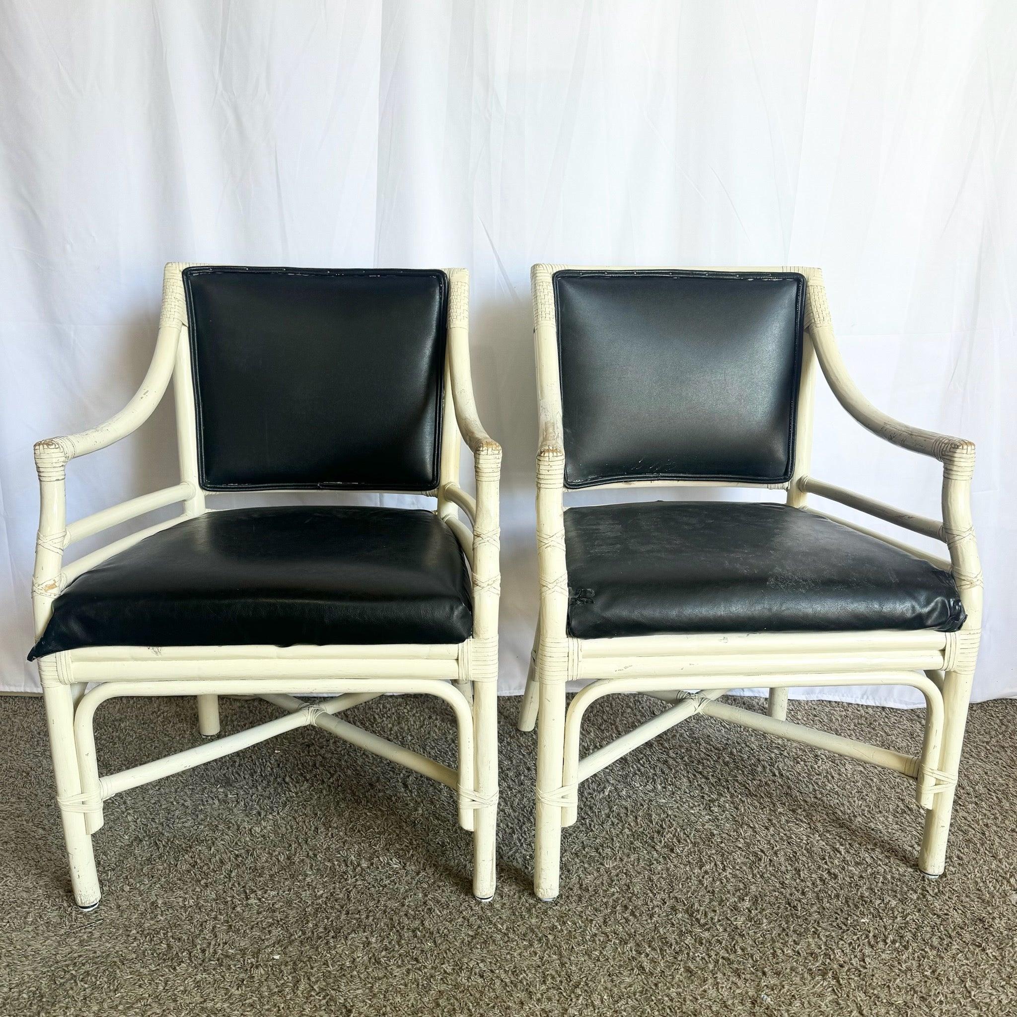 Coastal Boho Target Back Rattan-Esszimmerstühle, McGuire-Stil, 4er-Set im Angebot 3