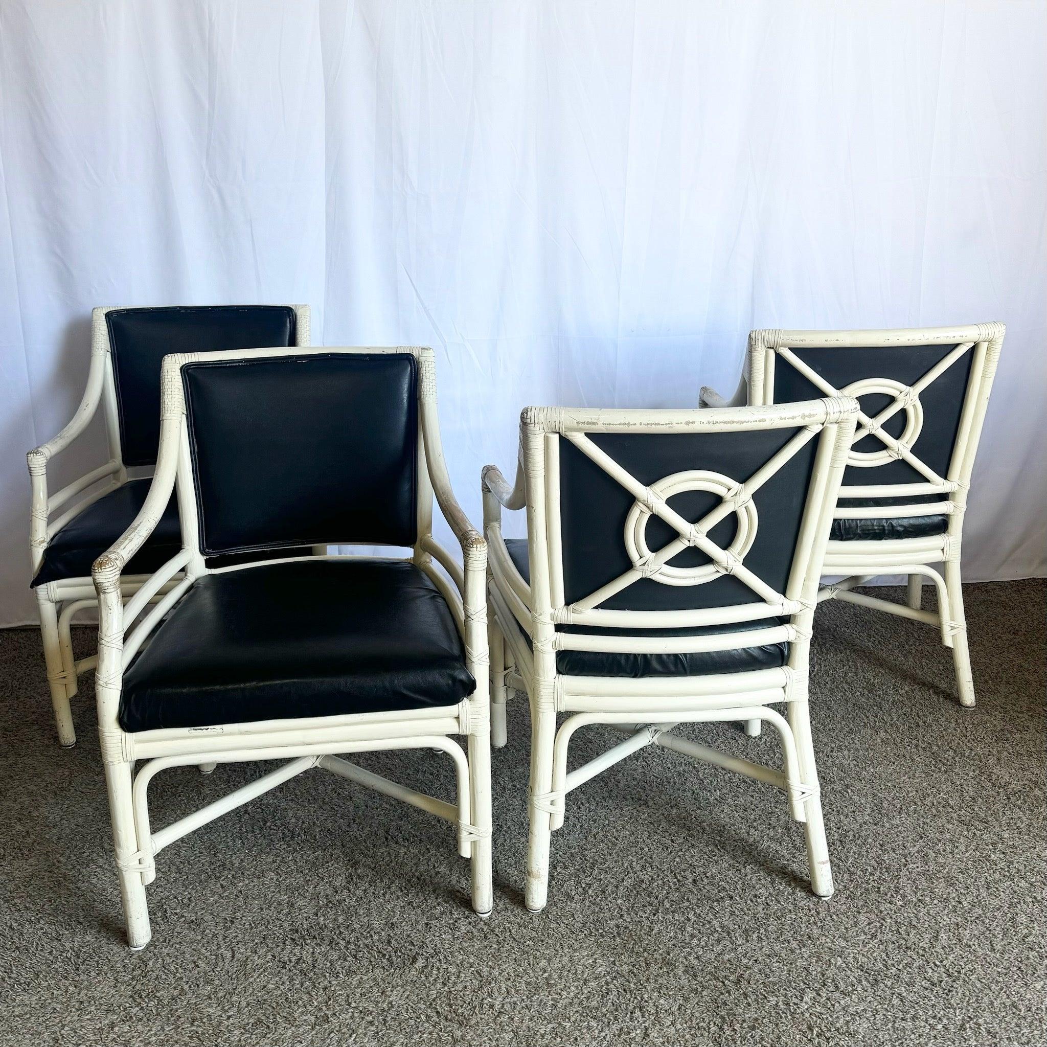 Coastal Boho Target Back Rattan-Esszimmerstühle, McGuire-Stil, 4er-Set im Angebot 4