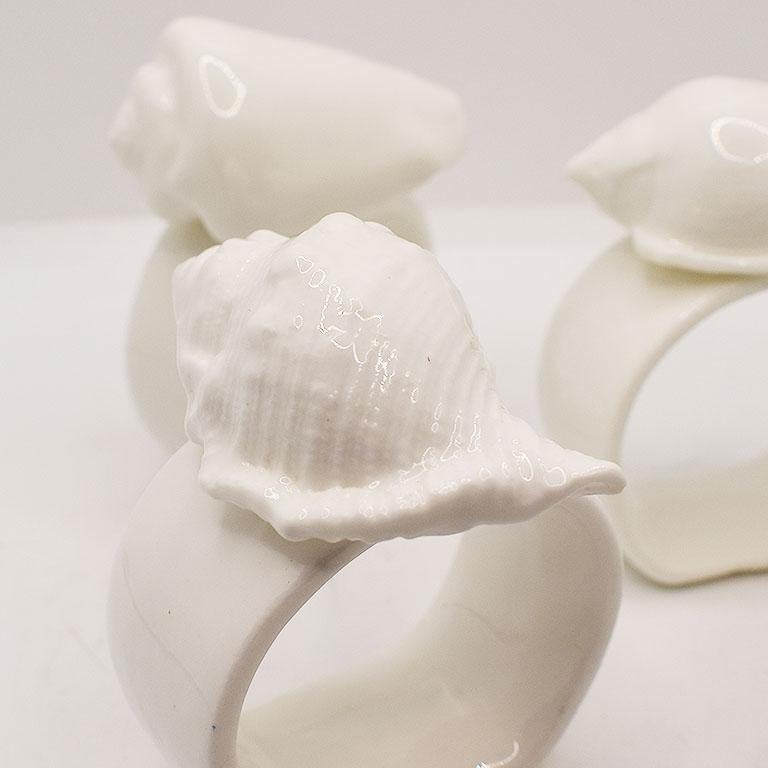 Coastal Bone China Shell Motif Napkin Rings, Set of 4 For Sale at 1stDibs