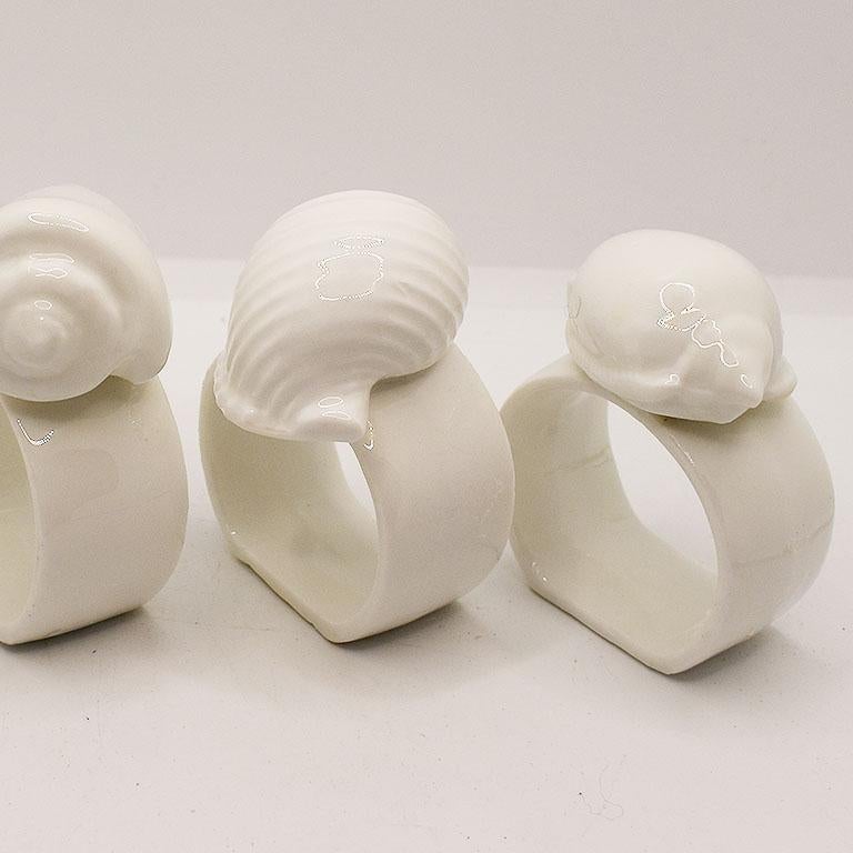 Coastal Bone China Shell Motif Napkin Rings, Set of 4 For Sale at 1stDibs