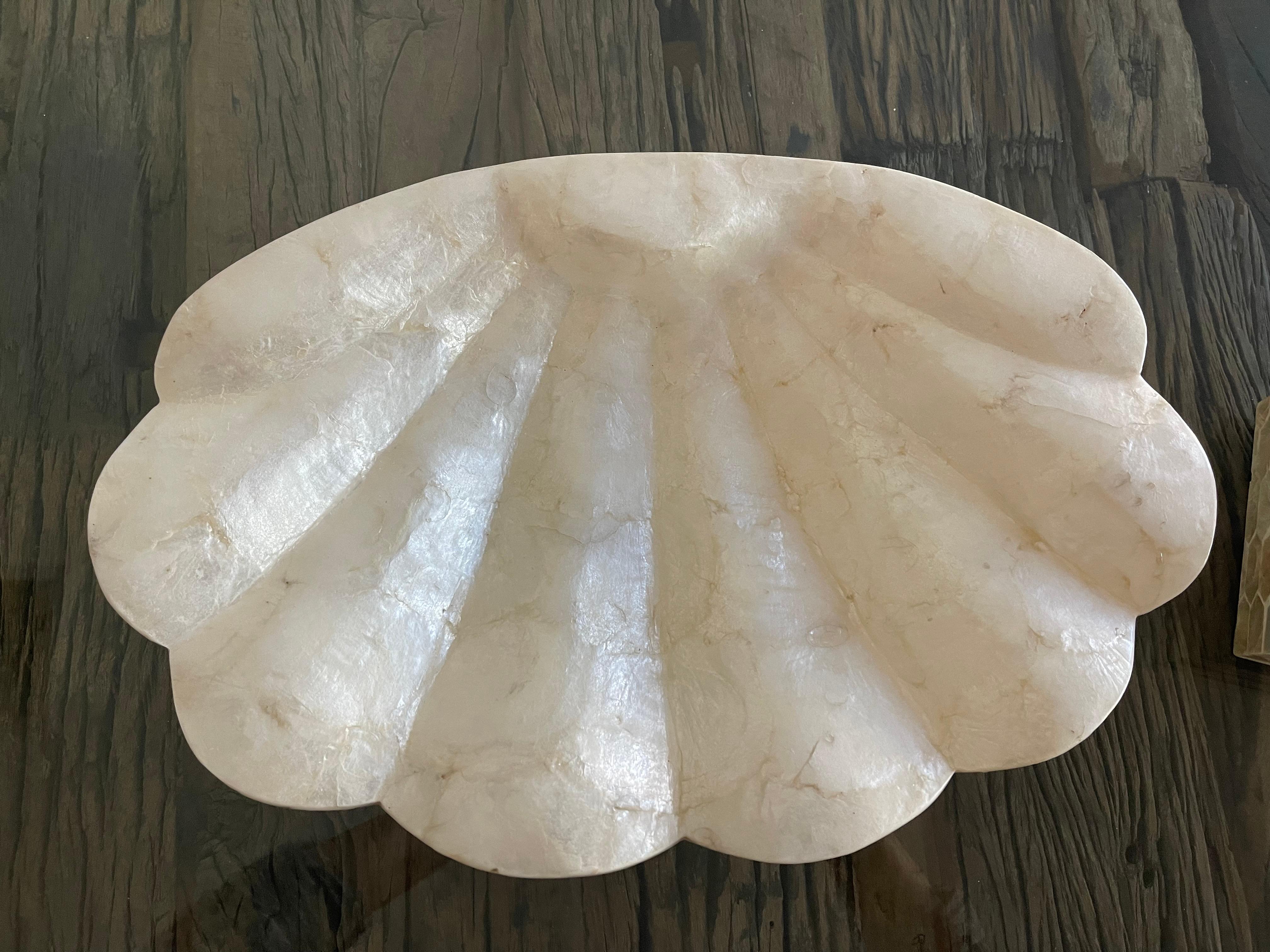 Organic Modern Coastal Capiz Shell Scalloped Bowl and Treasure Box For Sale