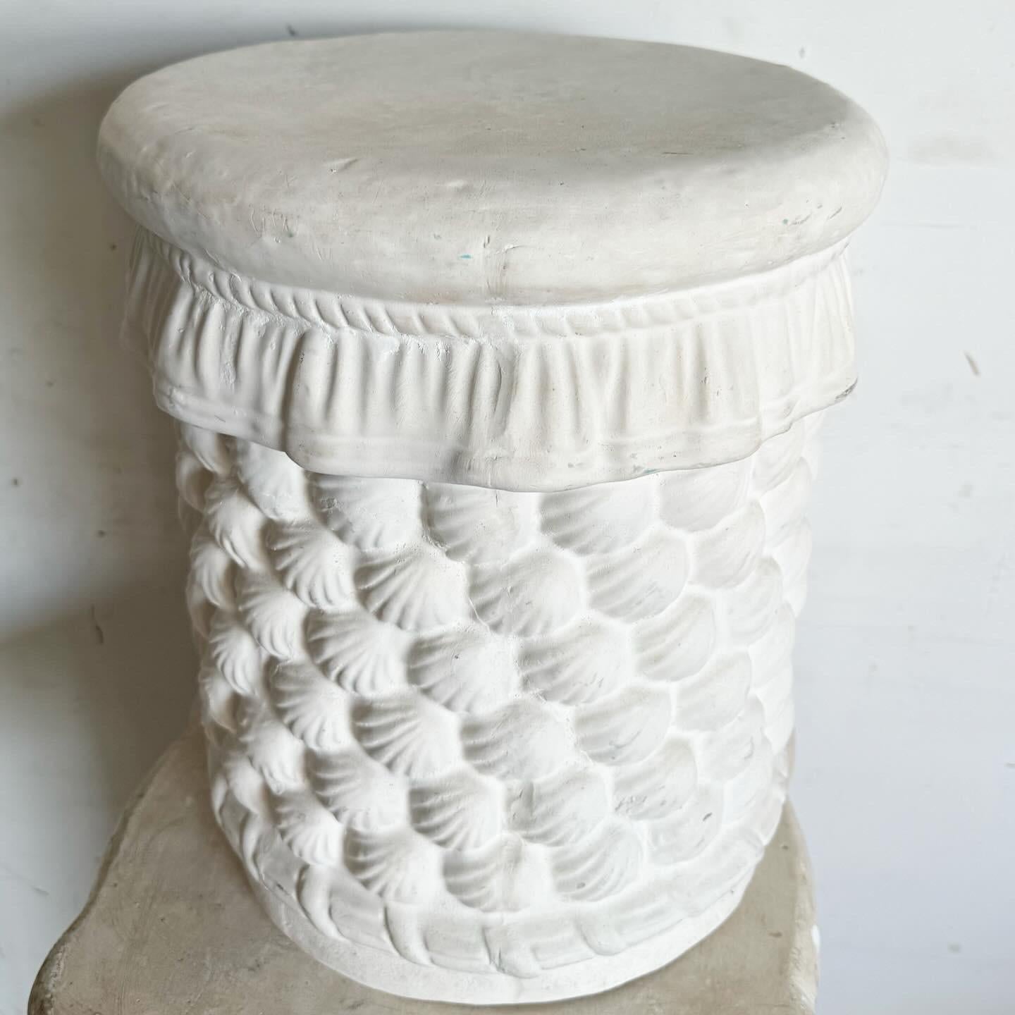 Coastal Cast Ceramic Sculpted Seashell Side Table/Pedestal For Sale 2