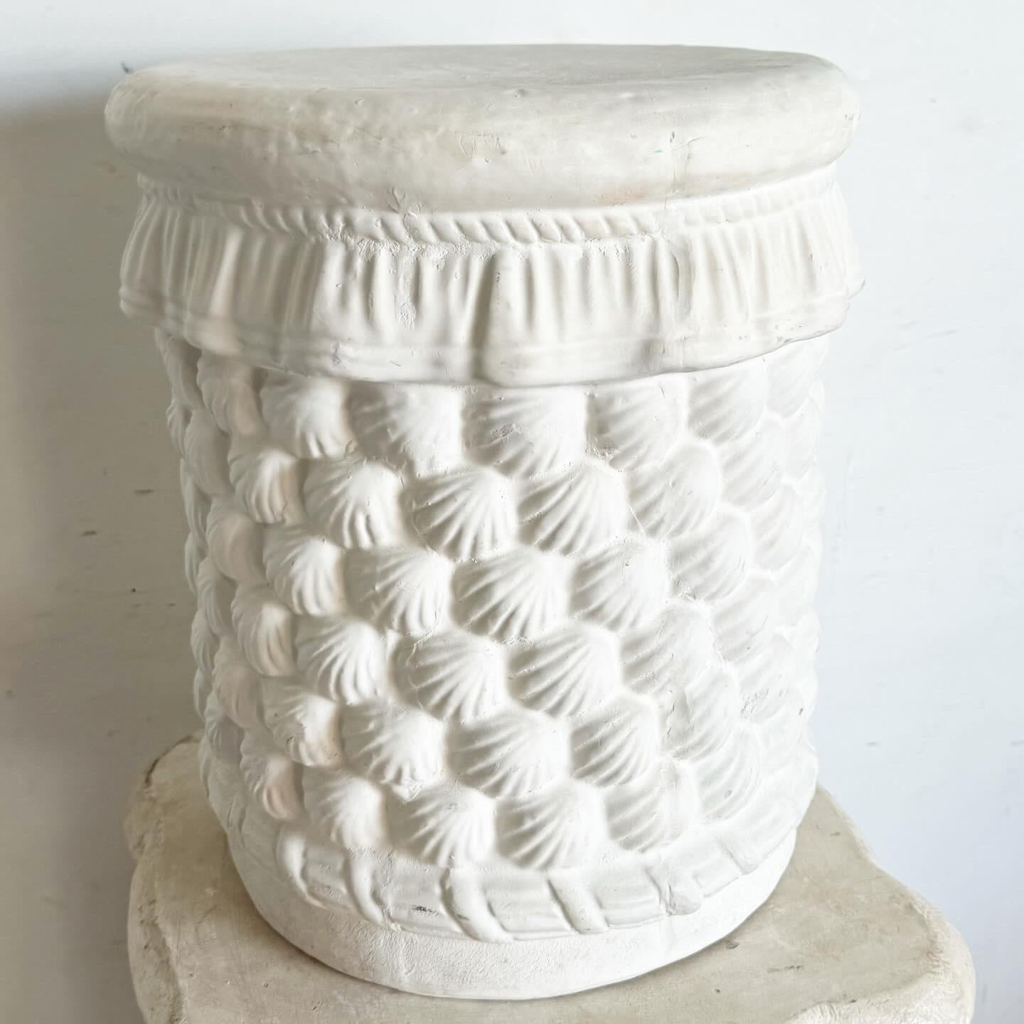 Coastal Cast Ceramic Sculpted Seashell Side Table/Pedestal For Sale 3