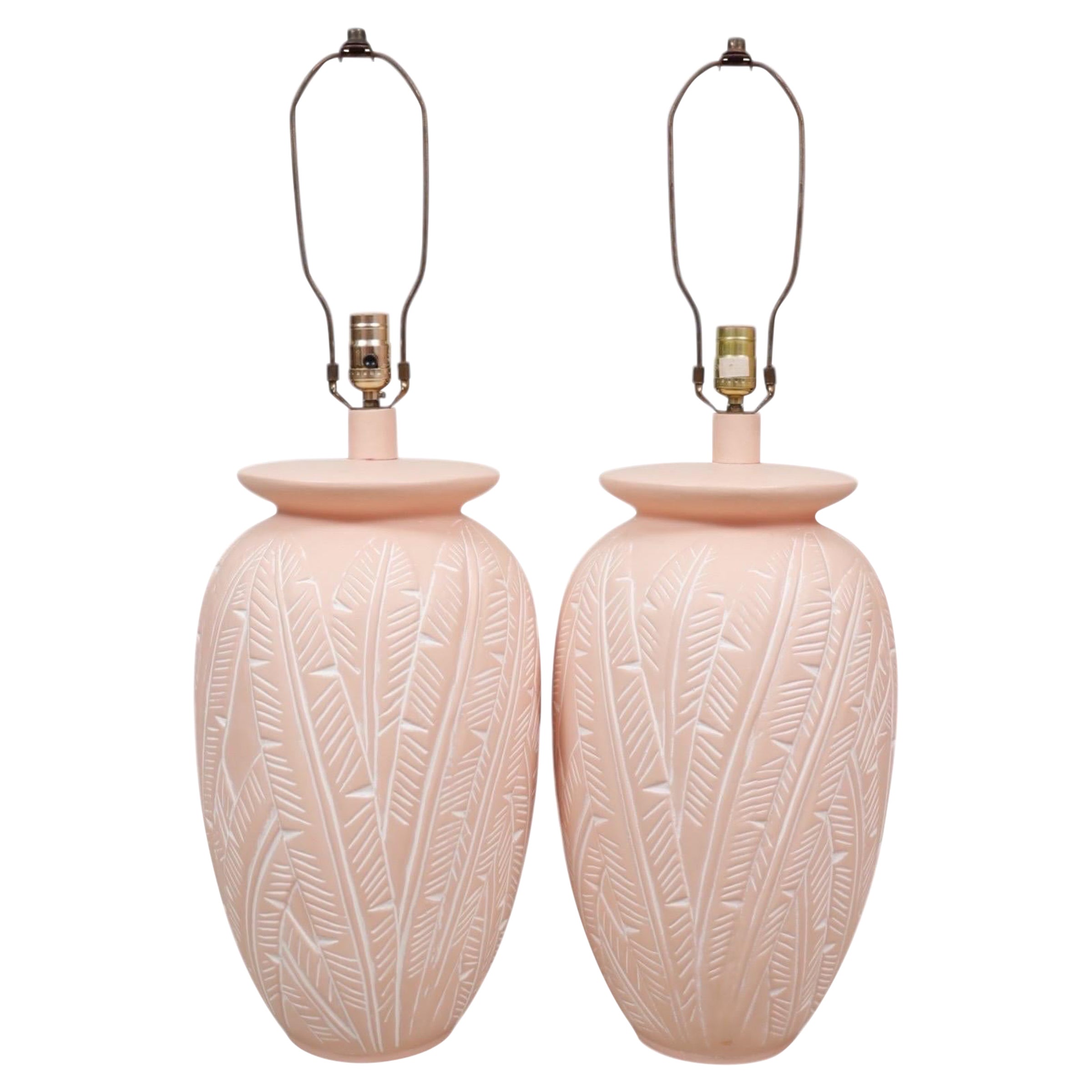 Coastal Ceramic Table Lamps in Peach - a Pair